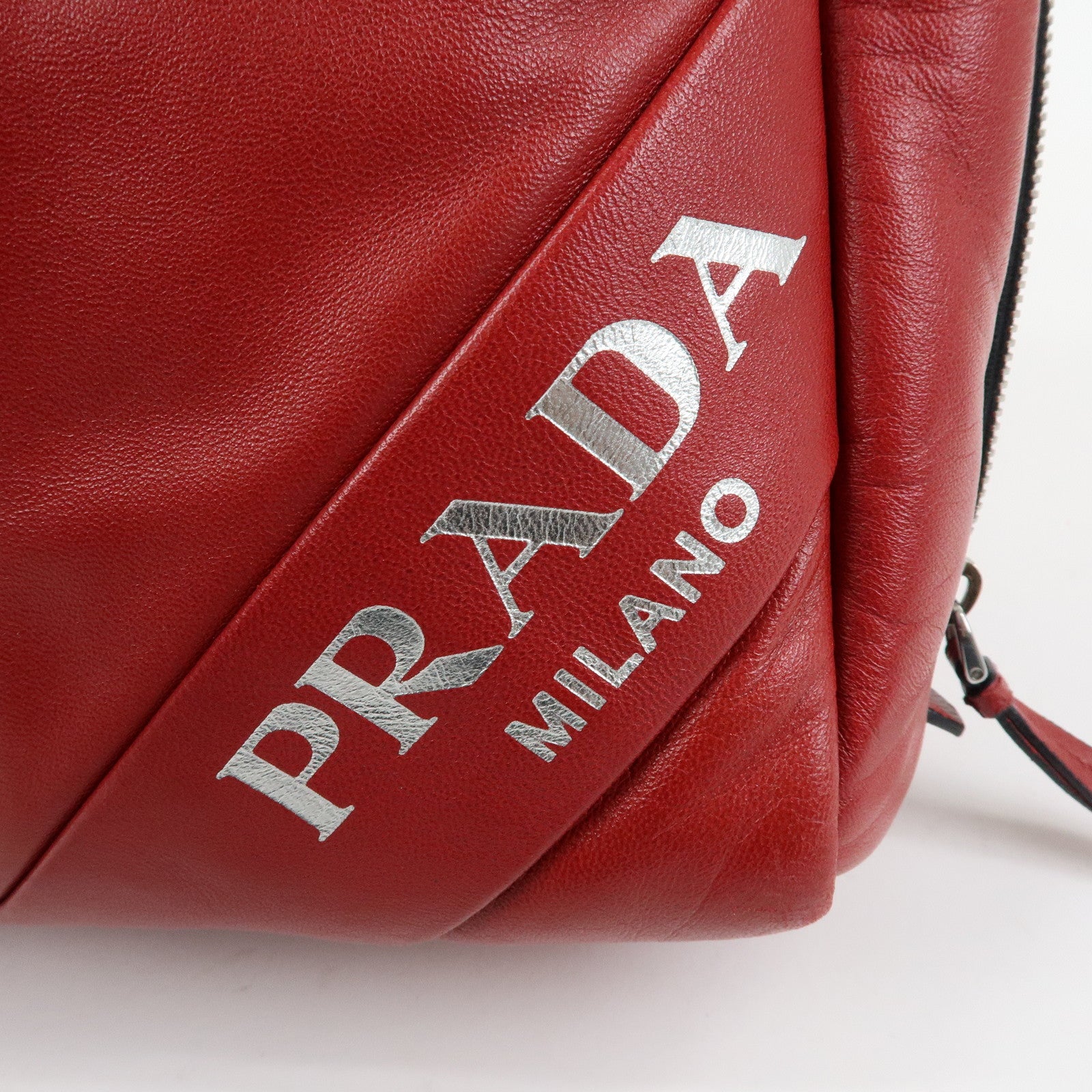 PRADA Nappa Leather Shoulder Bag Hand Bag Boston Bag Red 1BB052