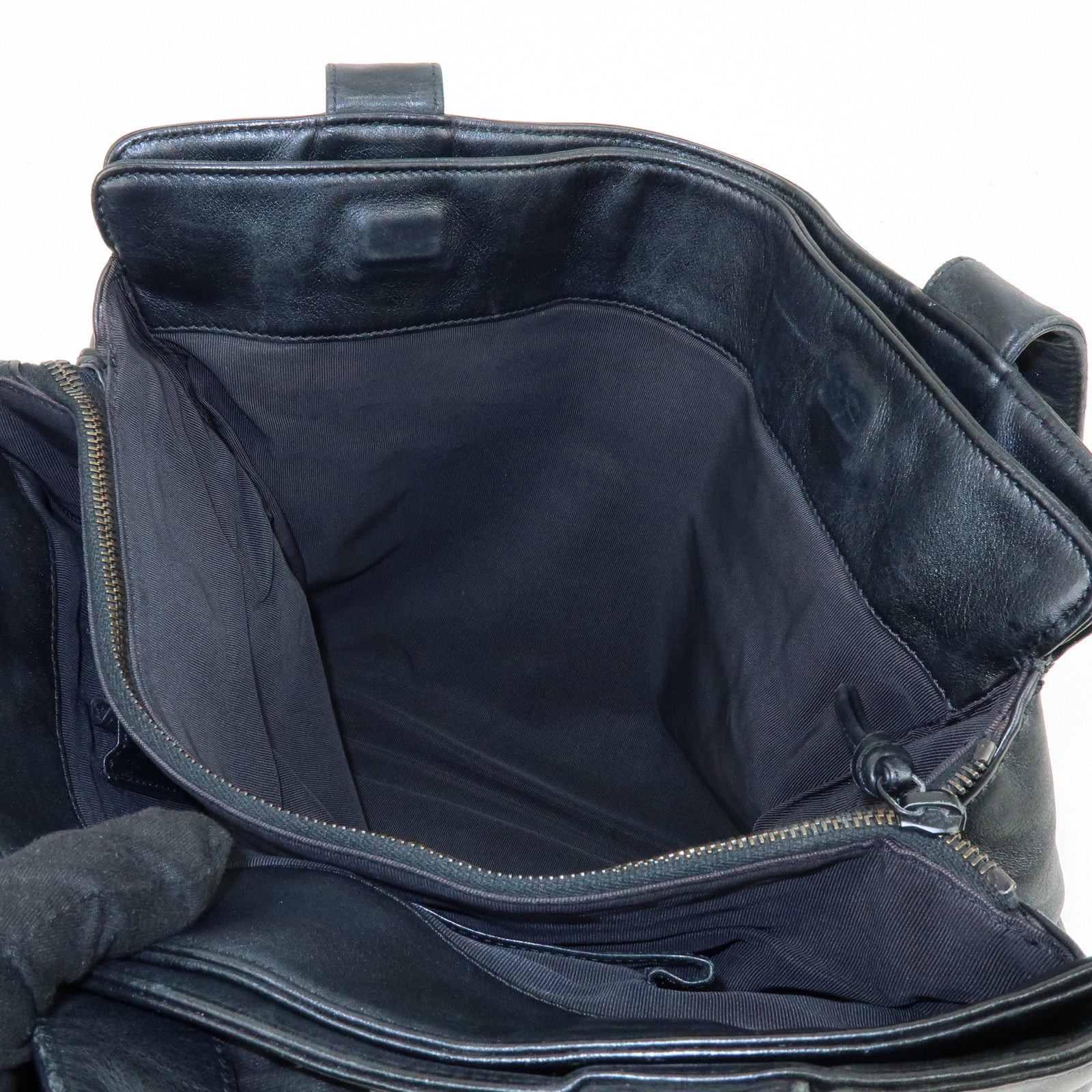 CHANEL Calf Leather Tote Bag Shoulder Bag Hand Bag Black