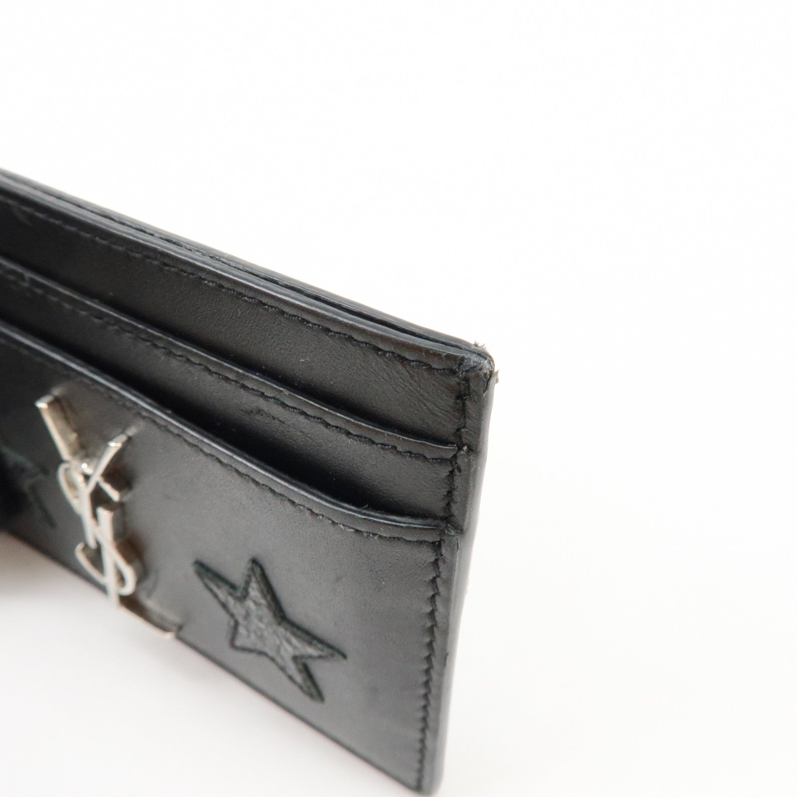 SAINT LAURENT PARIS Cassandra Leather Card Case Star Black 447876