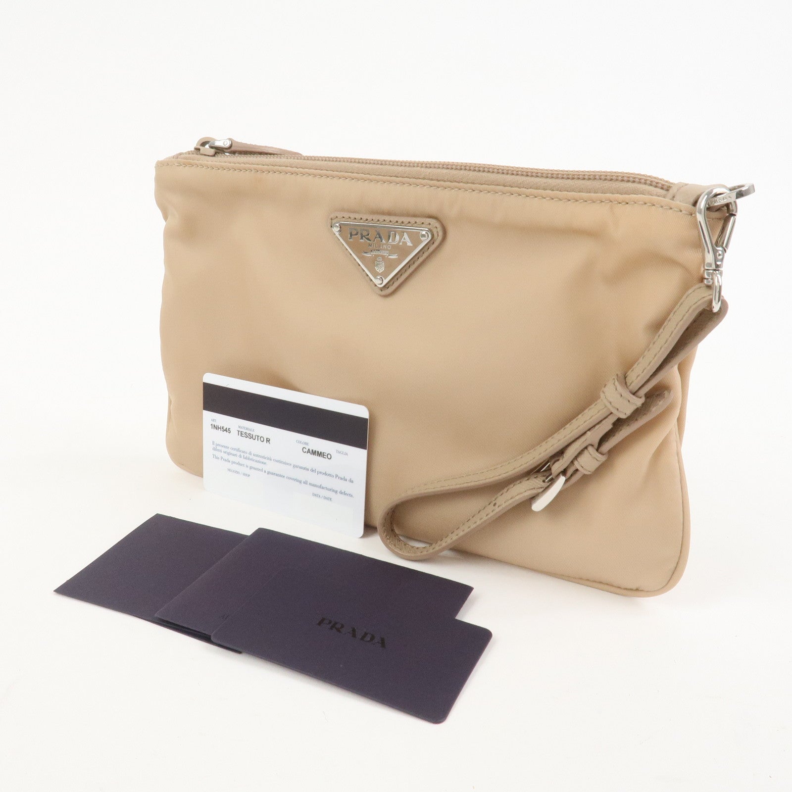 PRADA Triangle Logo TESSUTO Hand Bag Pouch Beige 1NH545