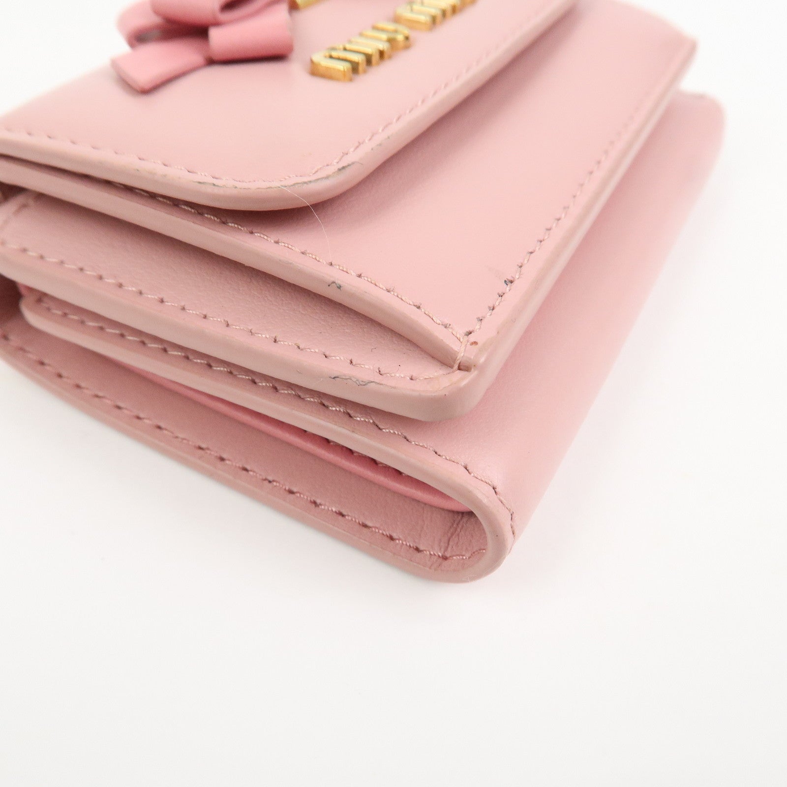 MIU MIU Logo Ribbon Tri-fold Wallet Compact Wallet Pink 5MH020