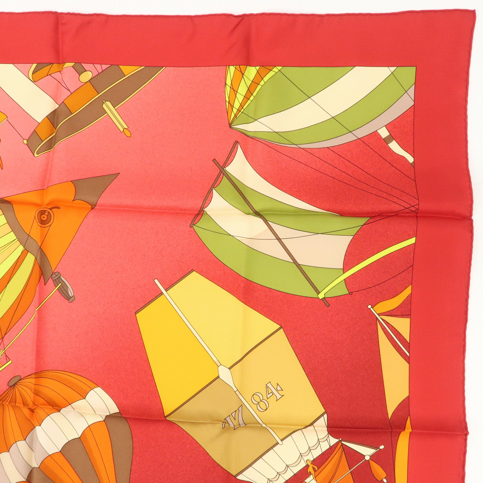 HERMES Carre 90 Silk 100% Scarf LES FOLIES DU CIEL Red Orange
