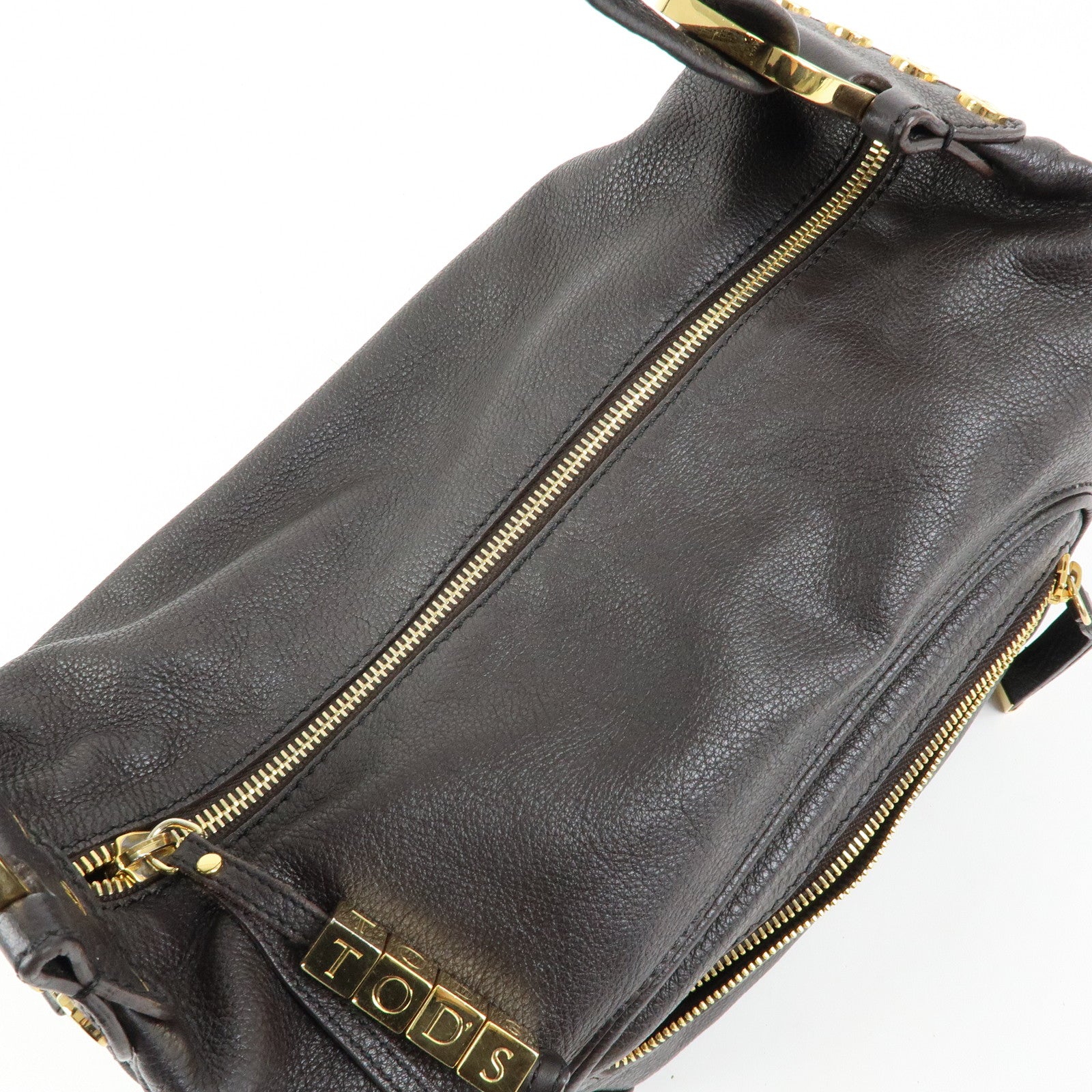 TOD'S Leather Shoulder Bag Hand Bag Dark Brown