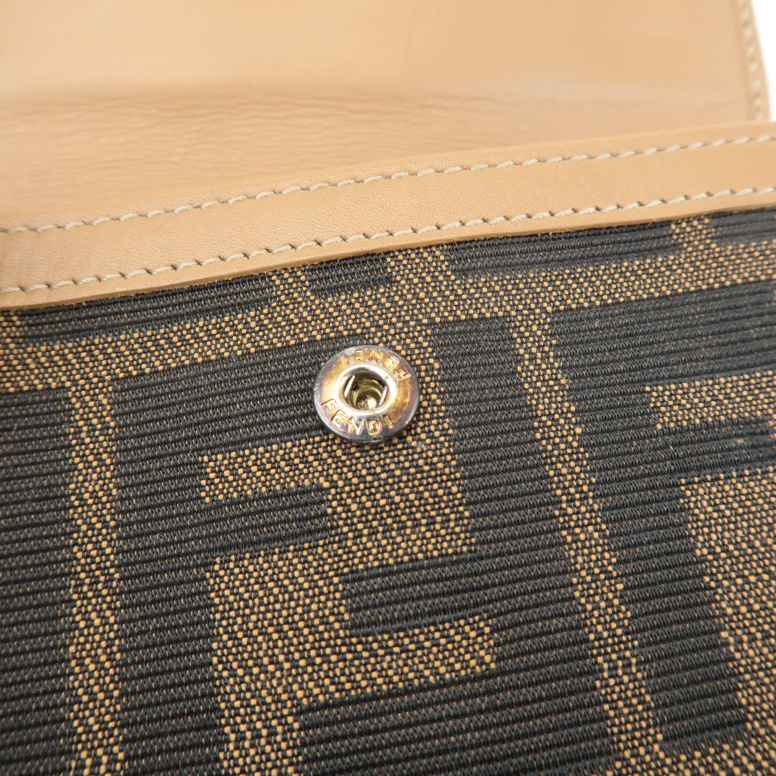 FENDI Zucca Leather Canvas Double Hook Bi Fold Wallet Beige 8M0035 Used