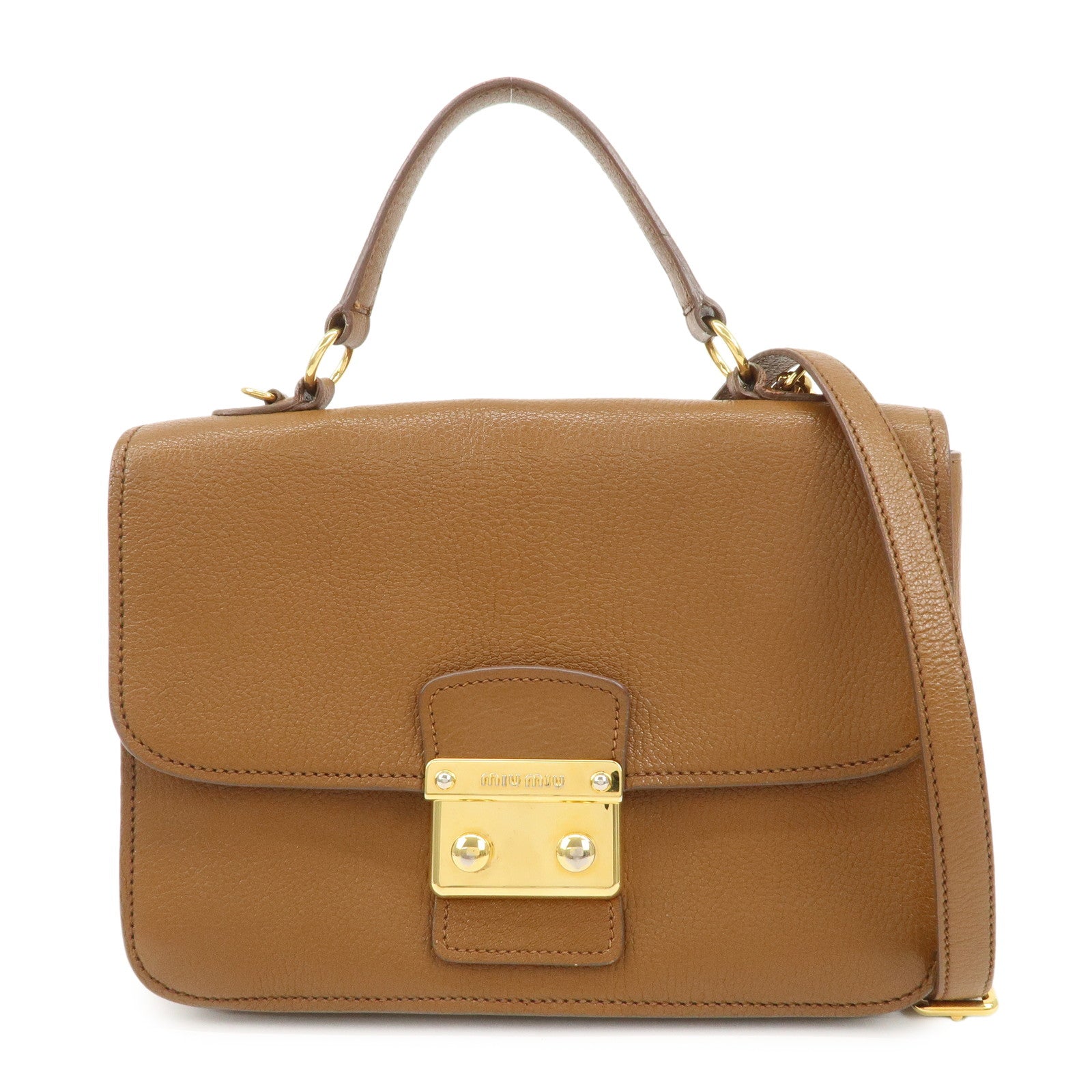 MIU MIU Leather 2Way Bag Hand Bag Brown Gold HDW RN0726 Used