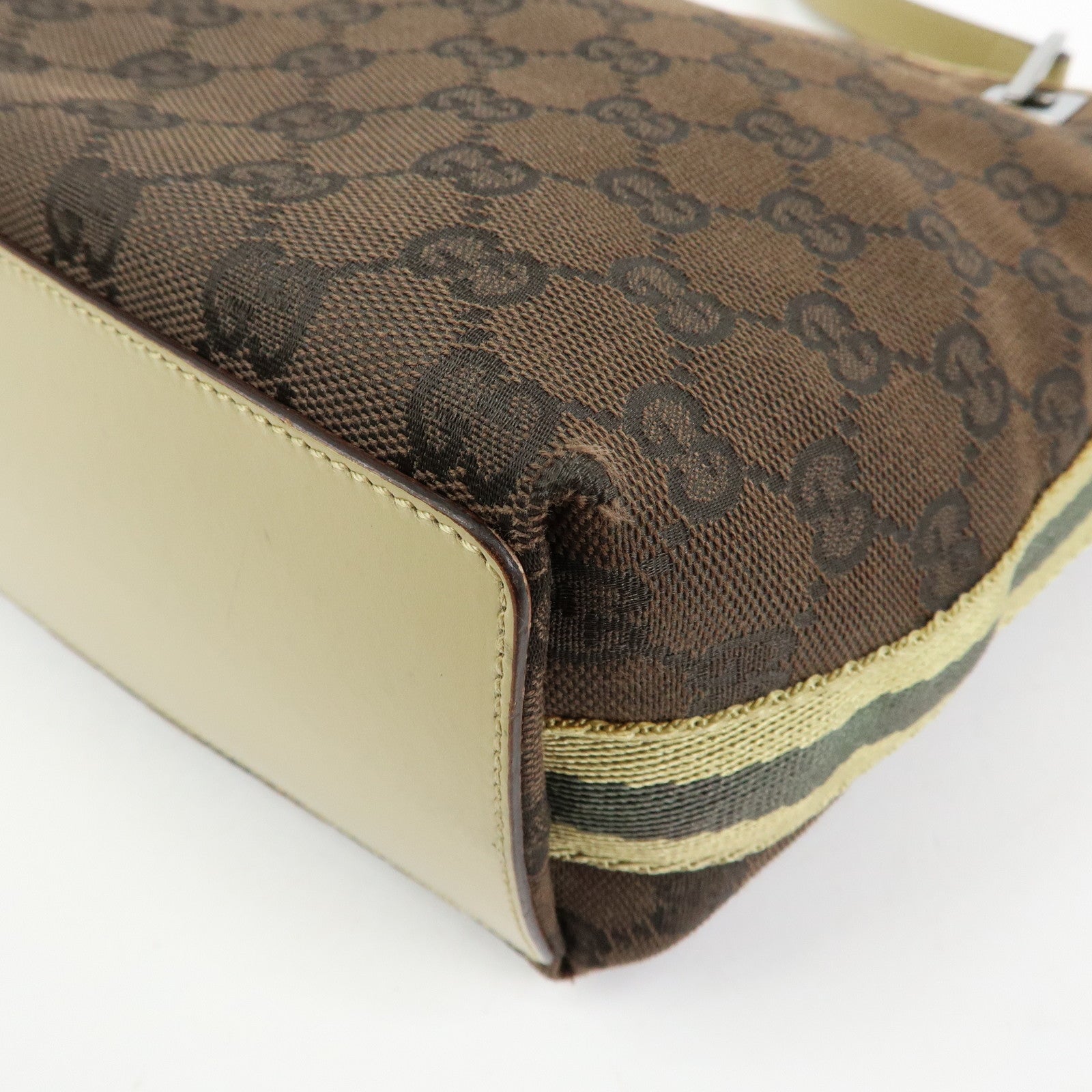 GUCCI GG Canvas Leather Tote Bag Shoulder Bag Brown Beige 31244