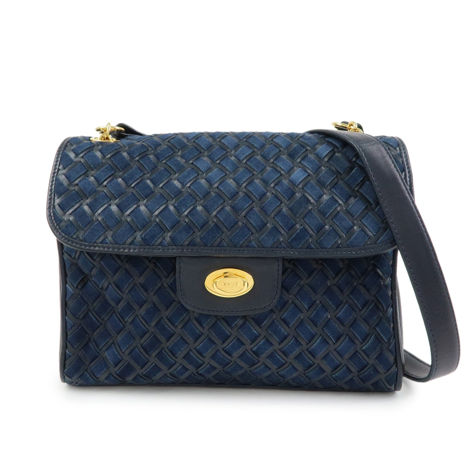 BALLY Suede Leather Shoulder Bag Crossbody Bag Dark Navy