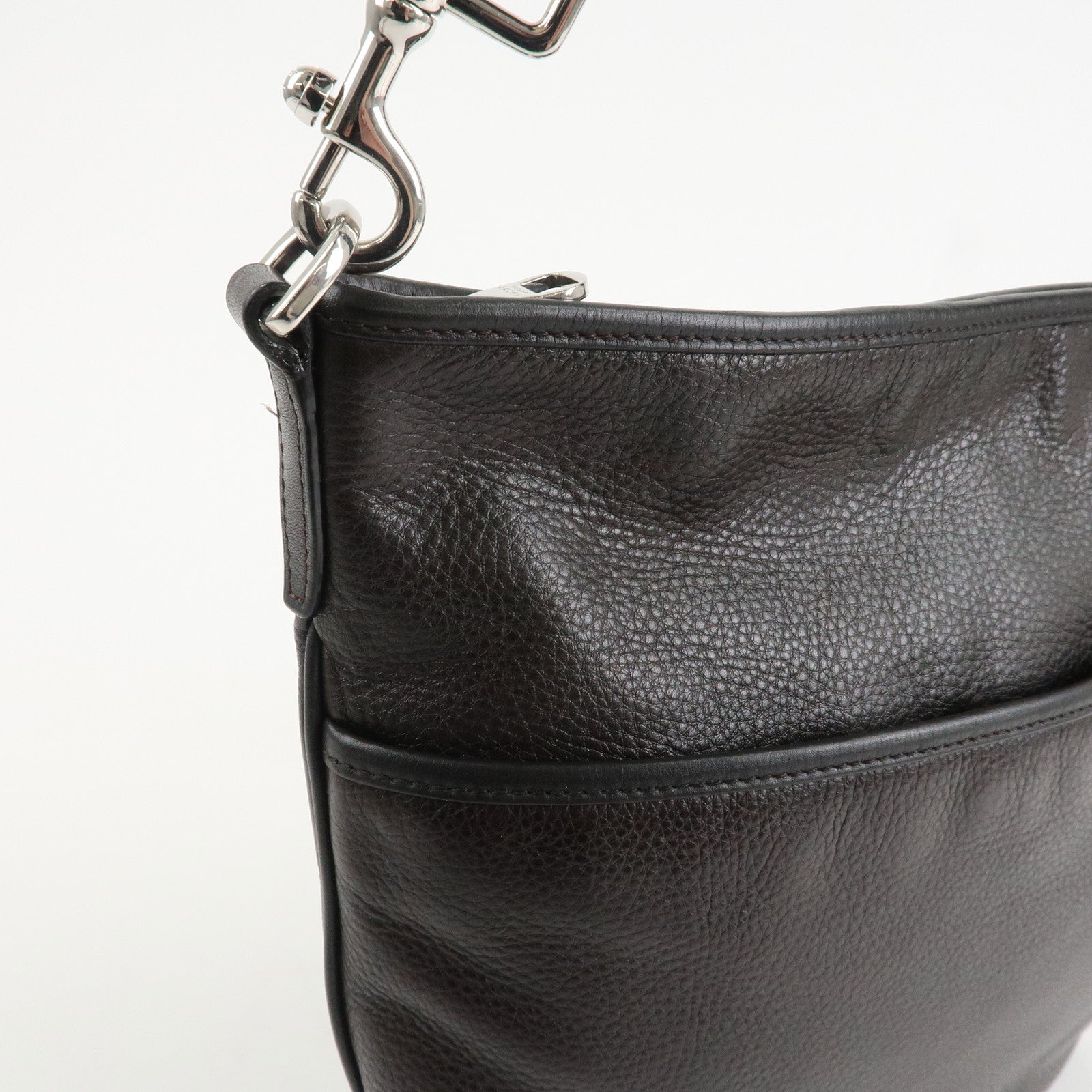 LOEWE Anagram Leather Shoulder Bag Dark Brown Used