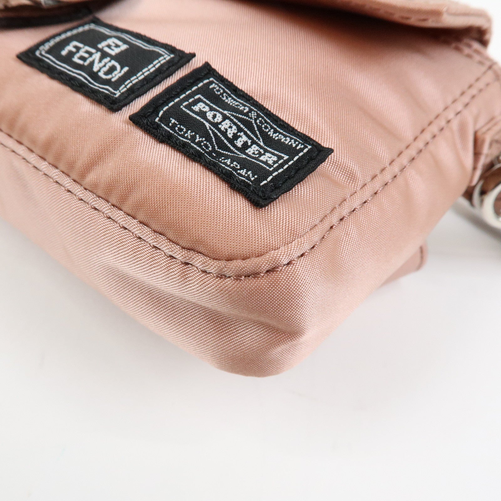 FENDI Baguette Mini Nylon Leather 2WAY Bag ×PORTER Pink 7AS138