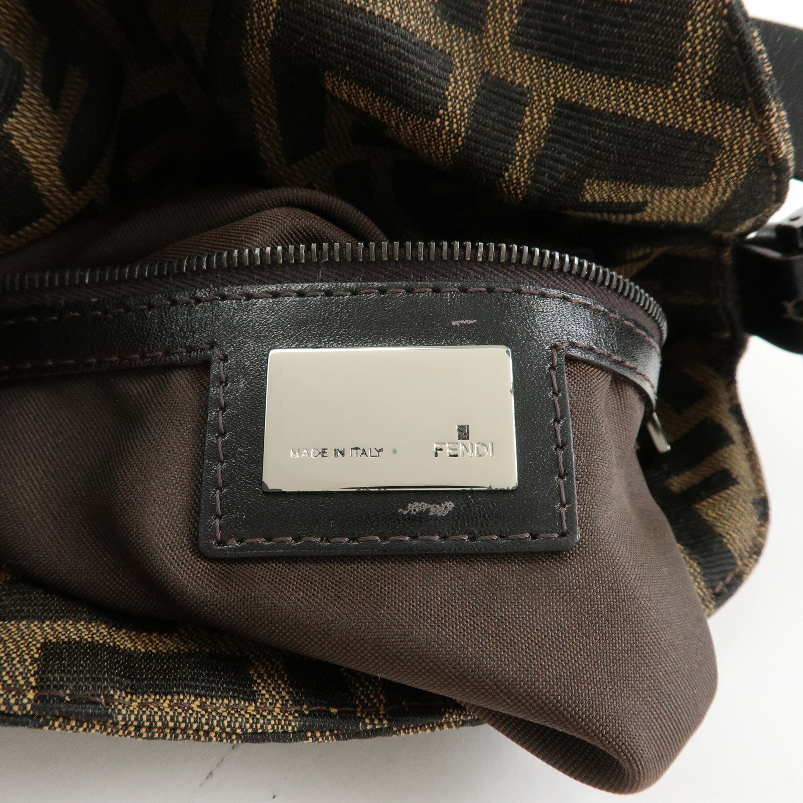 FENDI Zucca Mamma Baguette Canvas Leather Shoulder Bag 8BR004