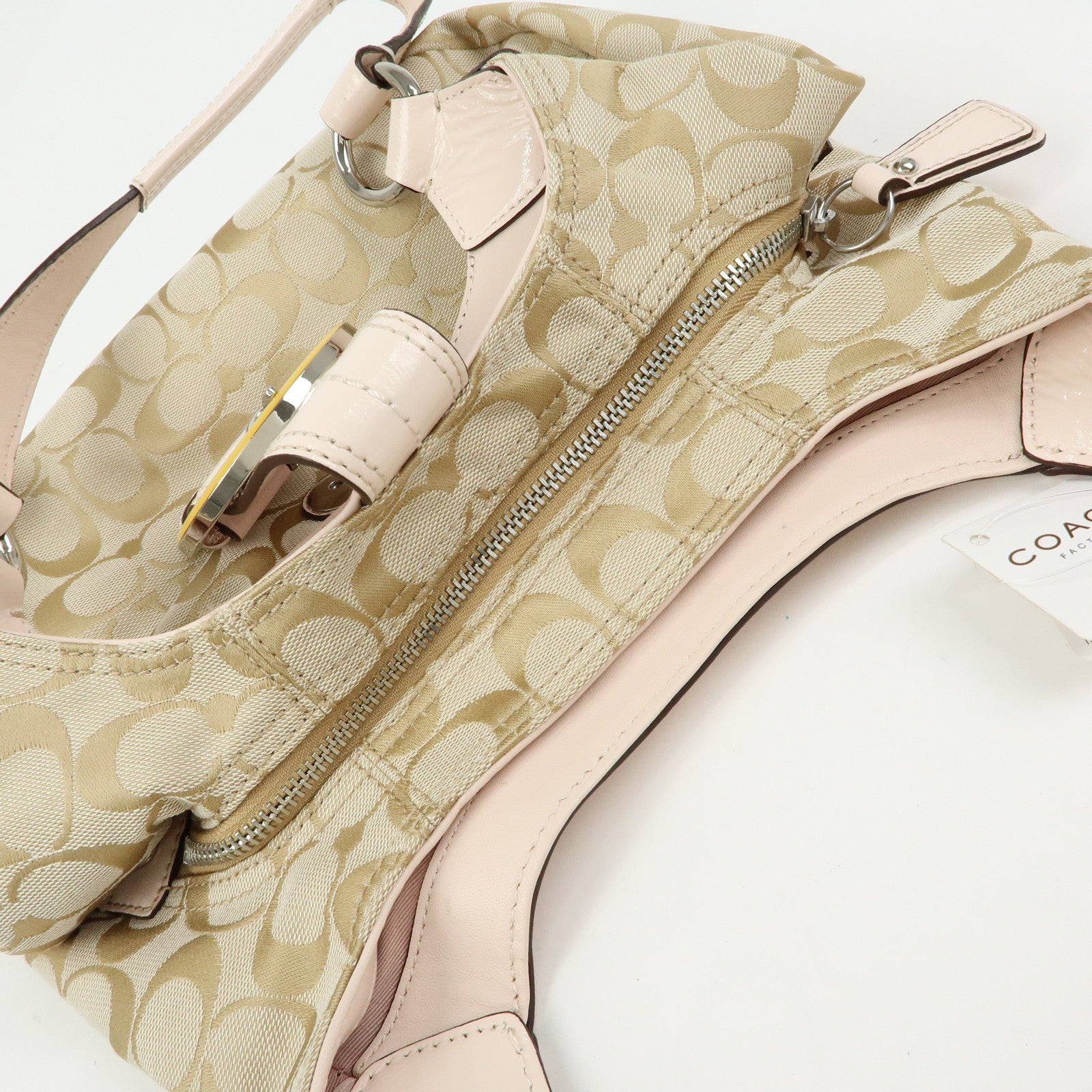 COACH Signature Canvas Patent Leather Hand Bag Beige