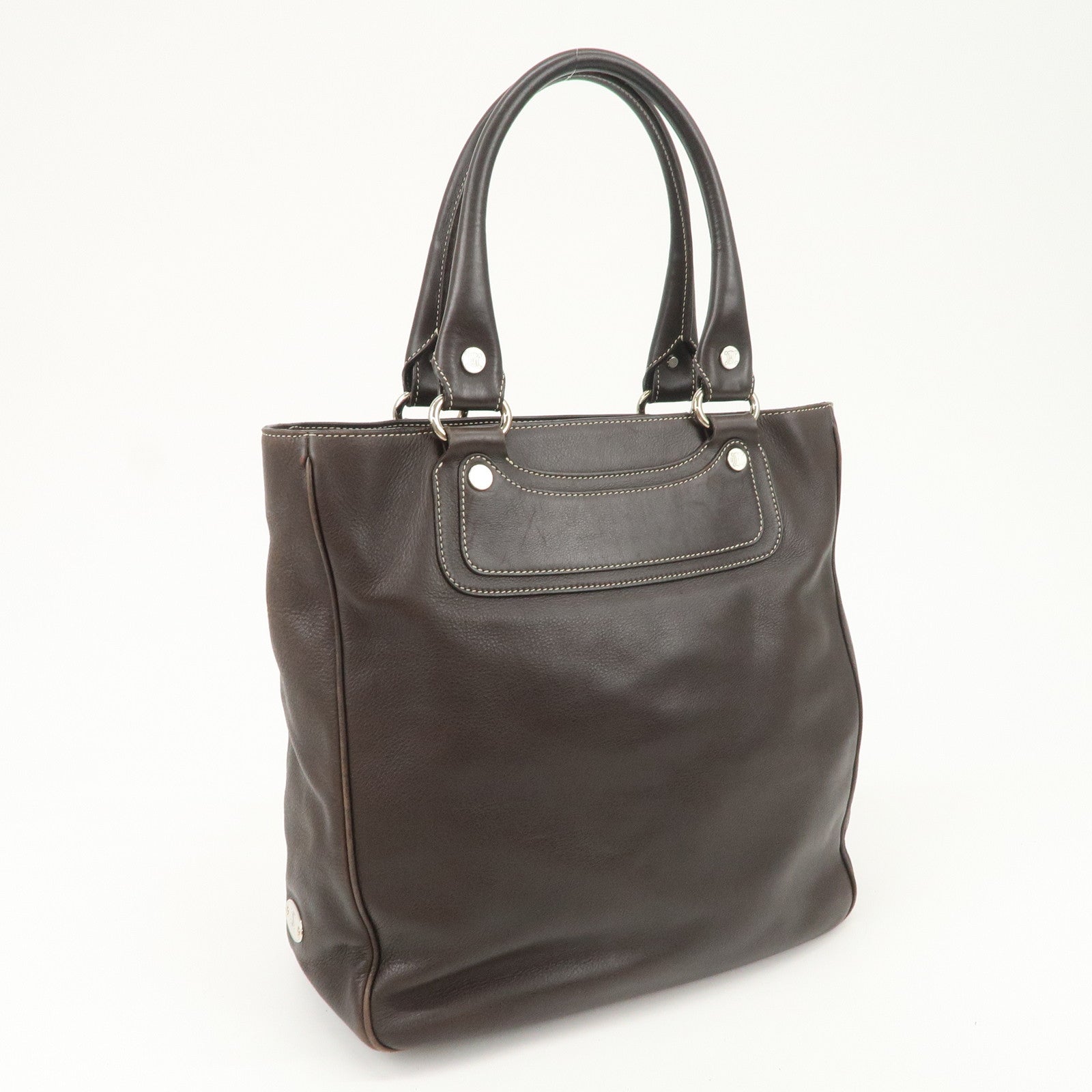 CELINE Boogie Bag Leather Large Tote Bag Hand Bag Dark Brown