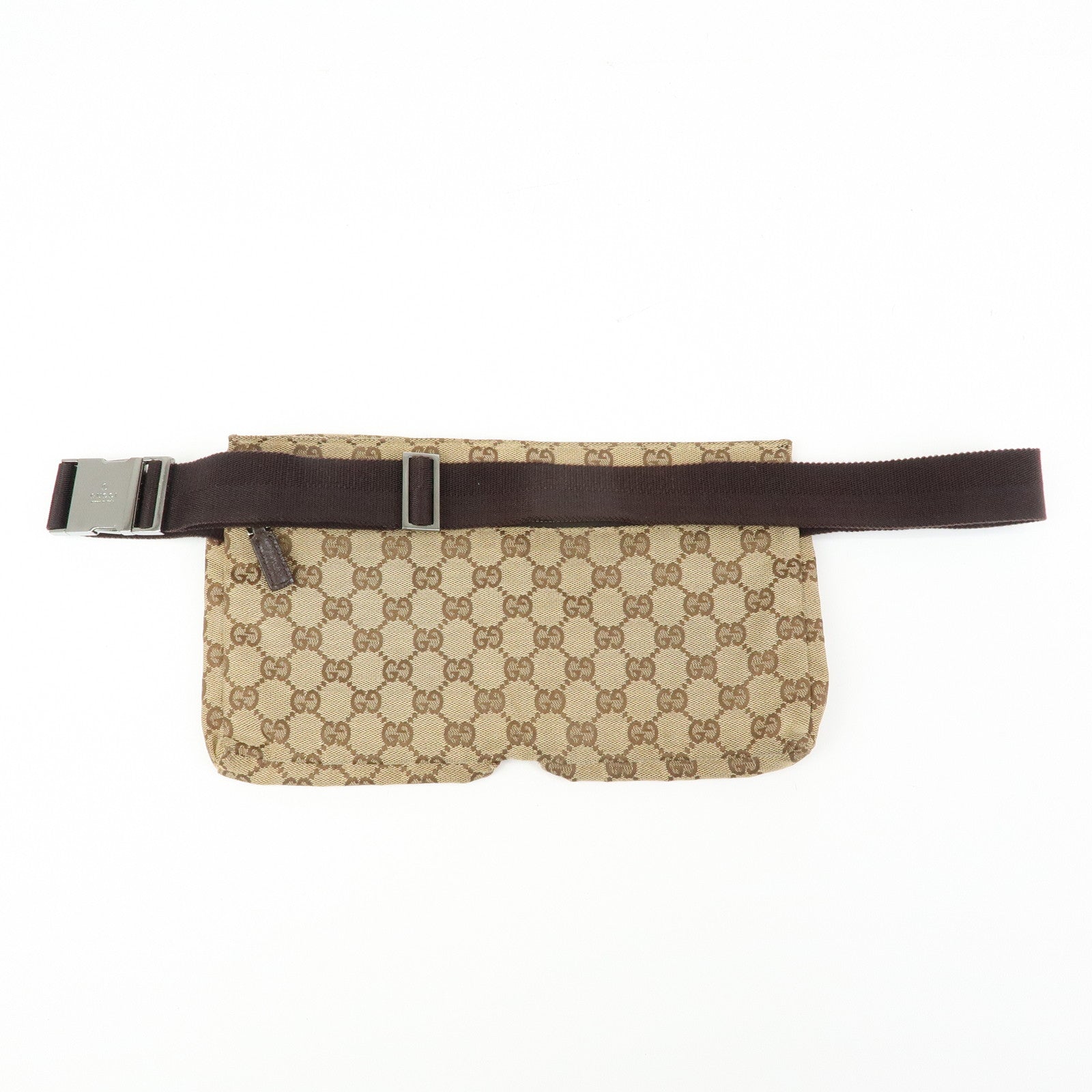 GUCCI GG Canvas Leather Waist Pouch Body Bag Beige Brown 28566