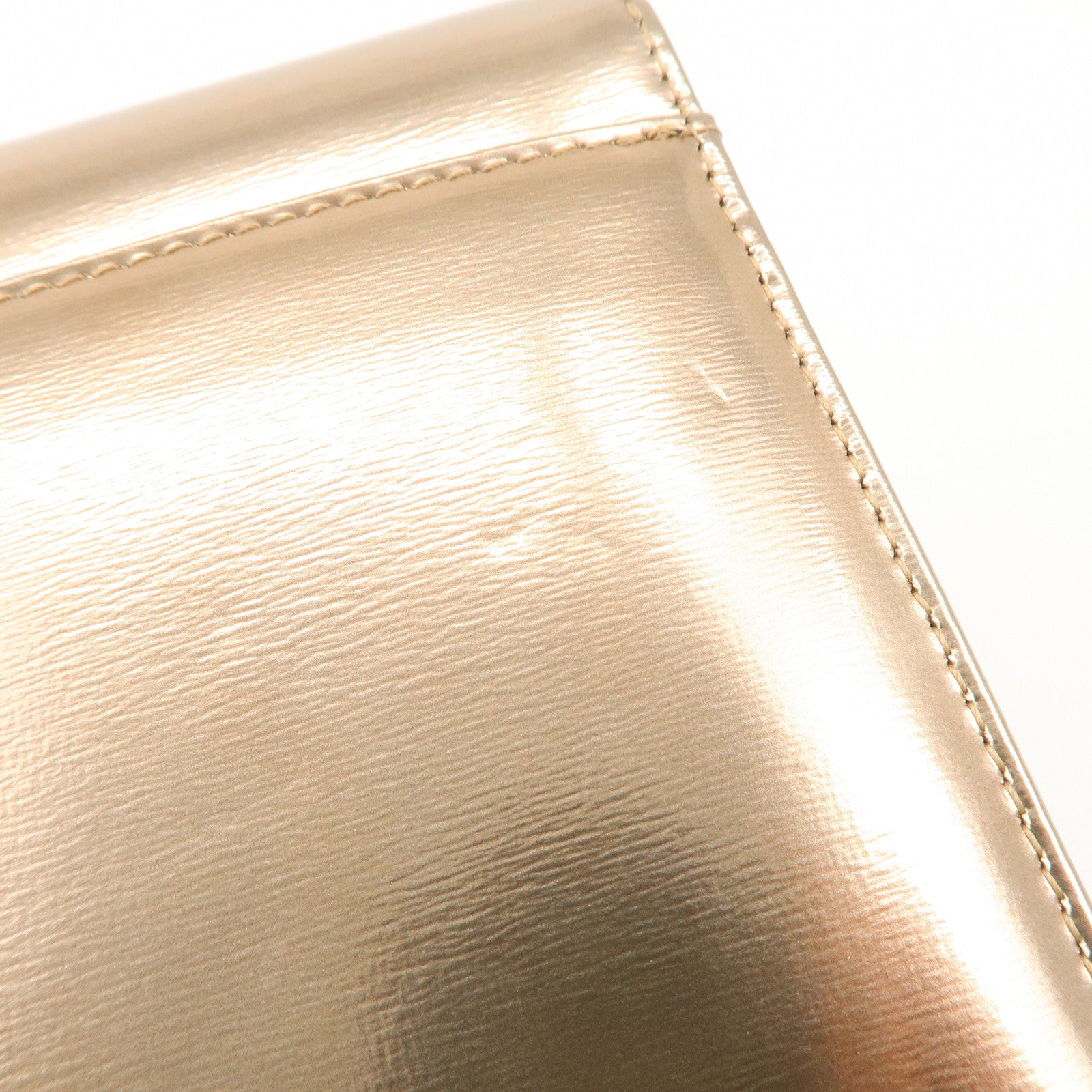 Christian Dior Patent Leather Chain Shoulder Bag Metallic Pink Used