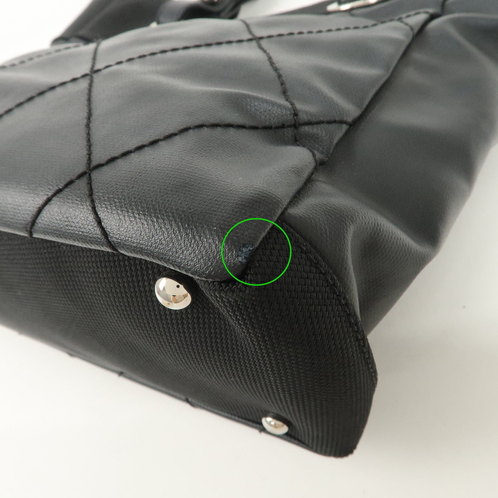 CHANEL Paris Biarritz PM Coated Canvas Leather Tote Bag Black A34208 Used