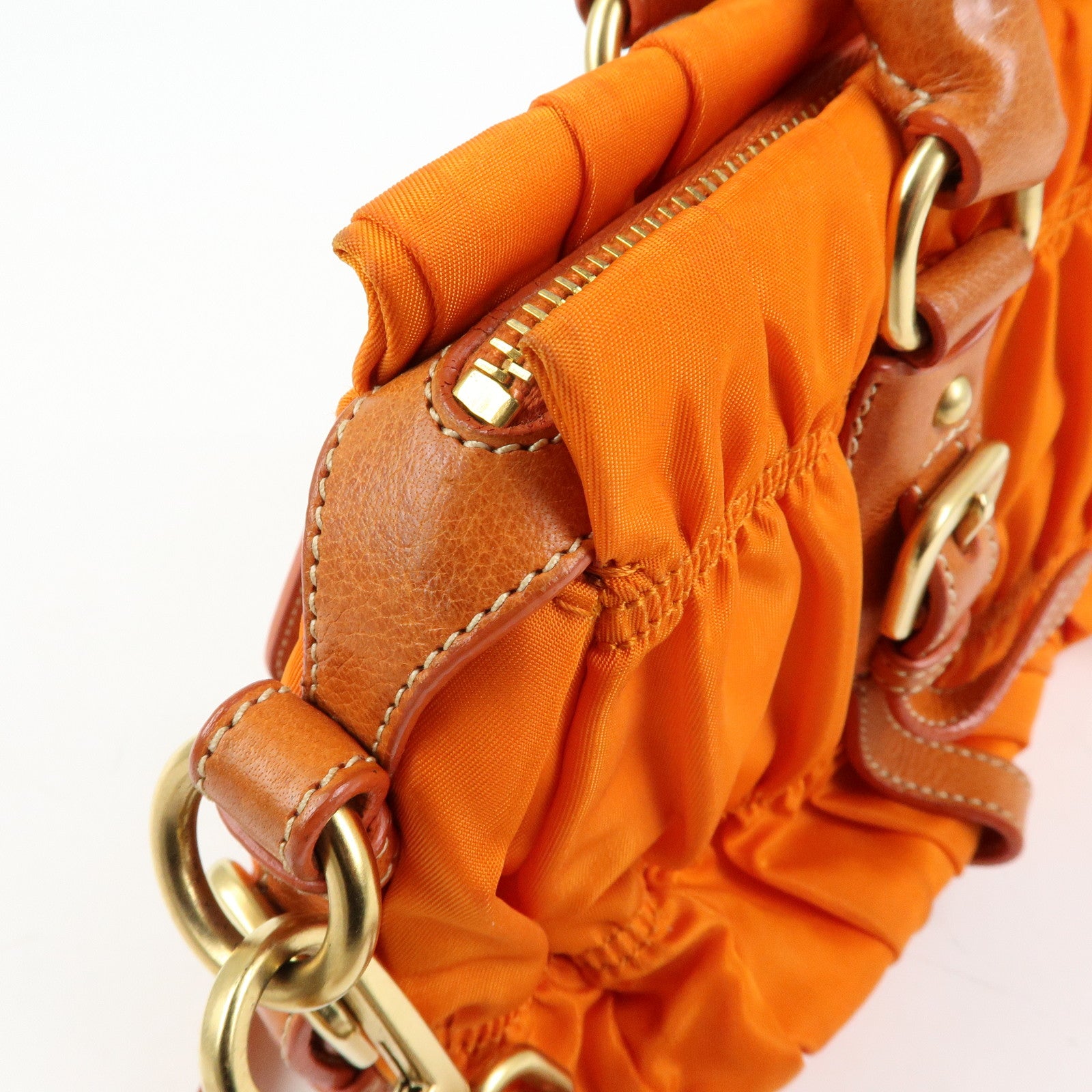 PRADA Triangle Logo Nylon Leather 2Way Bag Hand Bag Orange