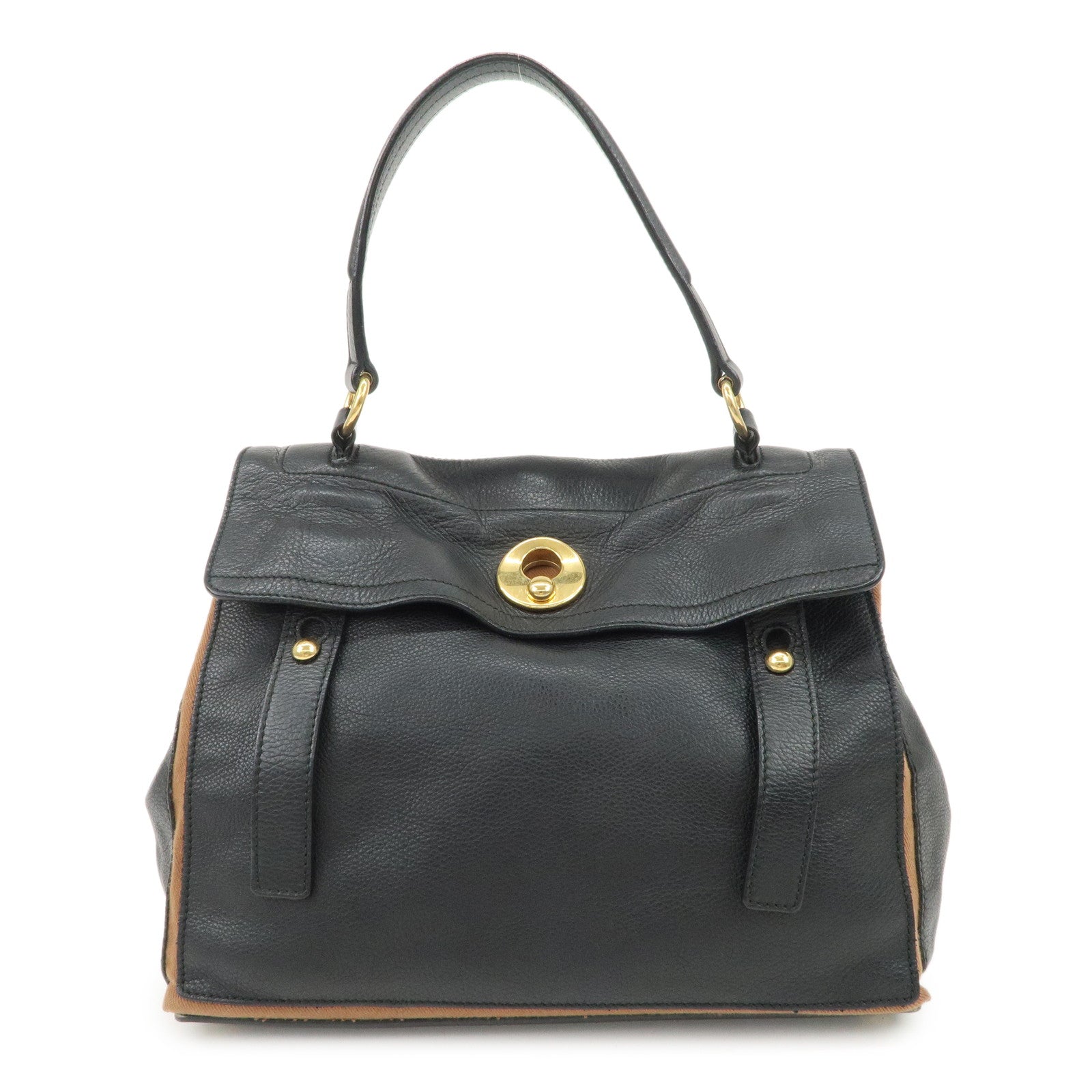 SAINT LAURENT Leather Shoulder Bag Black Brown Gold HDW 229680
