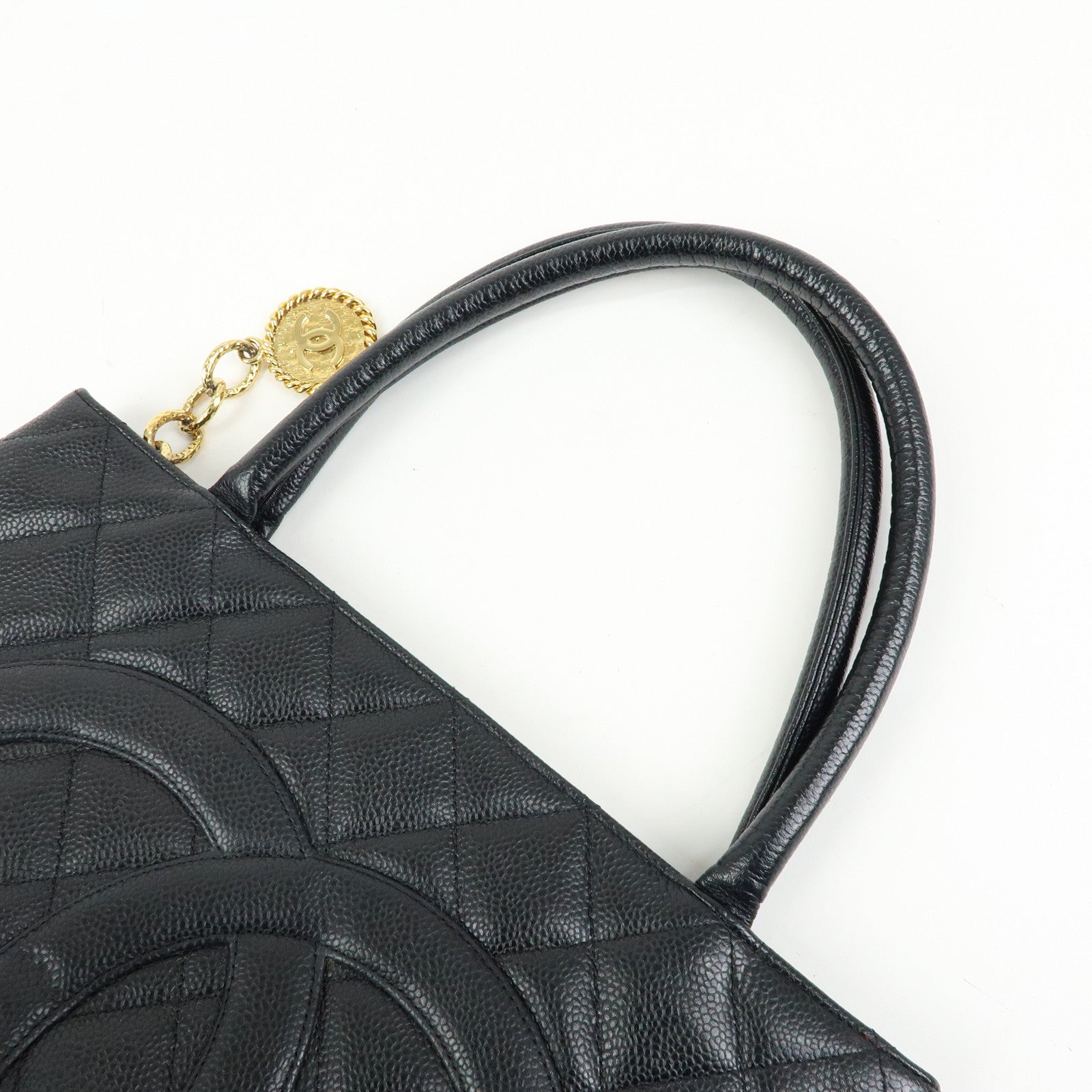 CHANEL Matelasse COCO Mark Medallion Caviarskin Tote Bag A01804