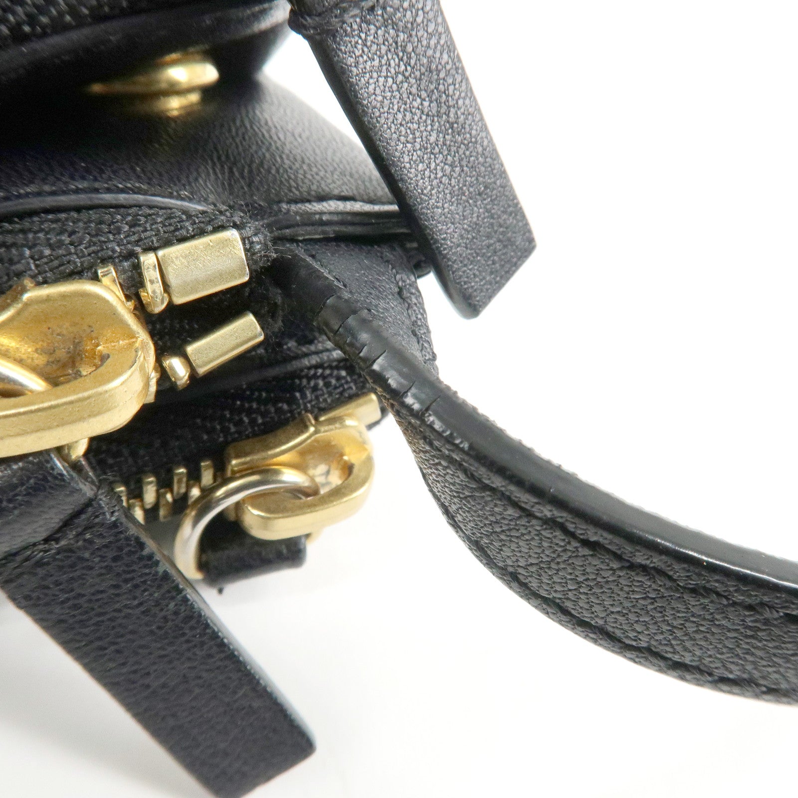 CELINE Trio Leather Shoulder Bag Black Gold Hardware Used