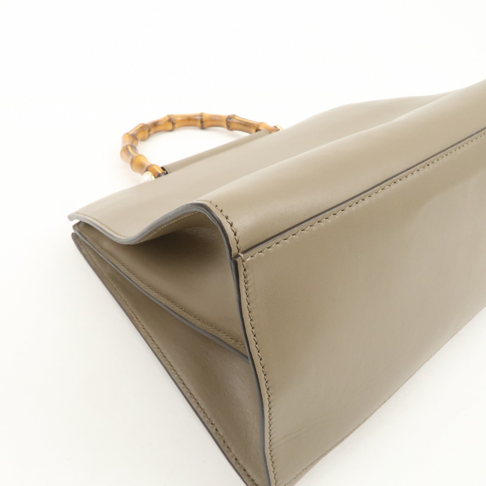 GUCCI Bamboo Nymphaea Leather 2Way Hand Shoulder Bag Gray 453764