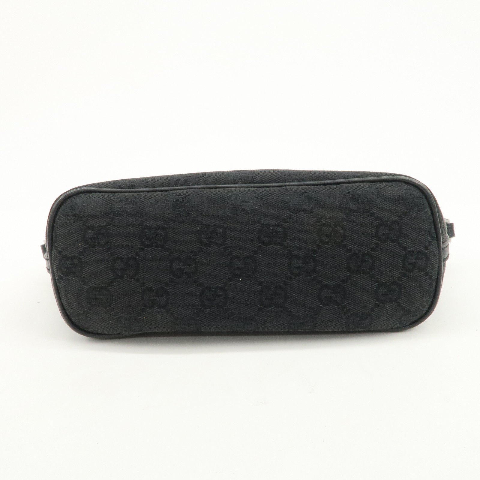 GUCCI Logo GG Canvas Leather Boat Bag Hand Bag Black 07198