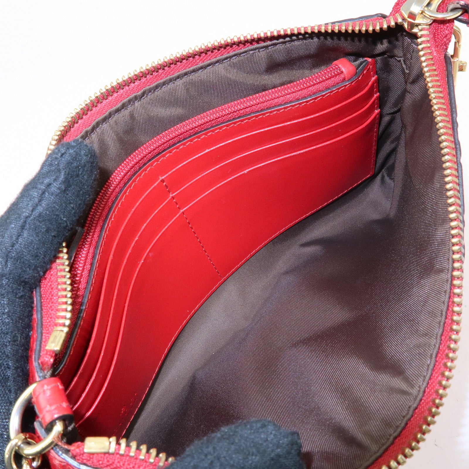 GUCCI Guccissima Leather Chain Shoulder Bag Wallet Red 428449