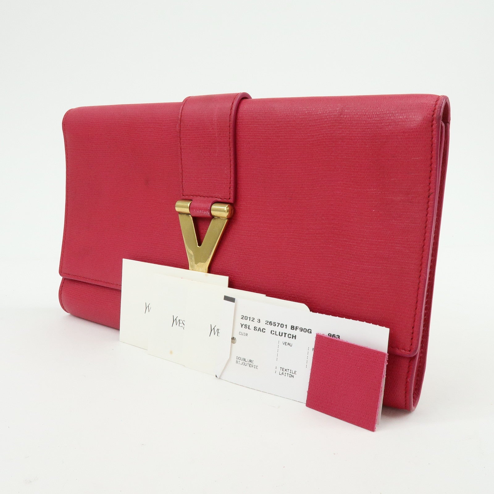 SAINT LAURENT PARIS Y Line Leather Clutch Bag Pouch Pink 265701