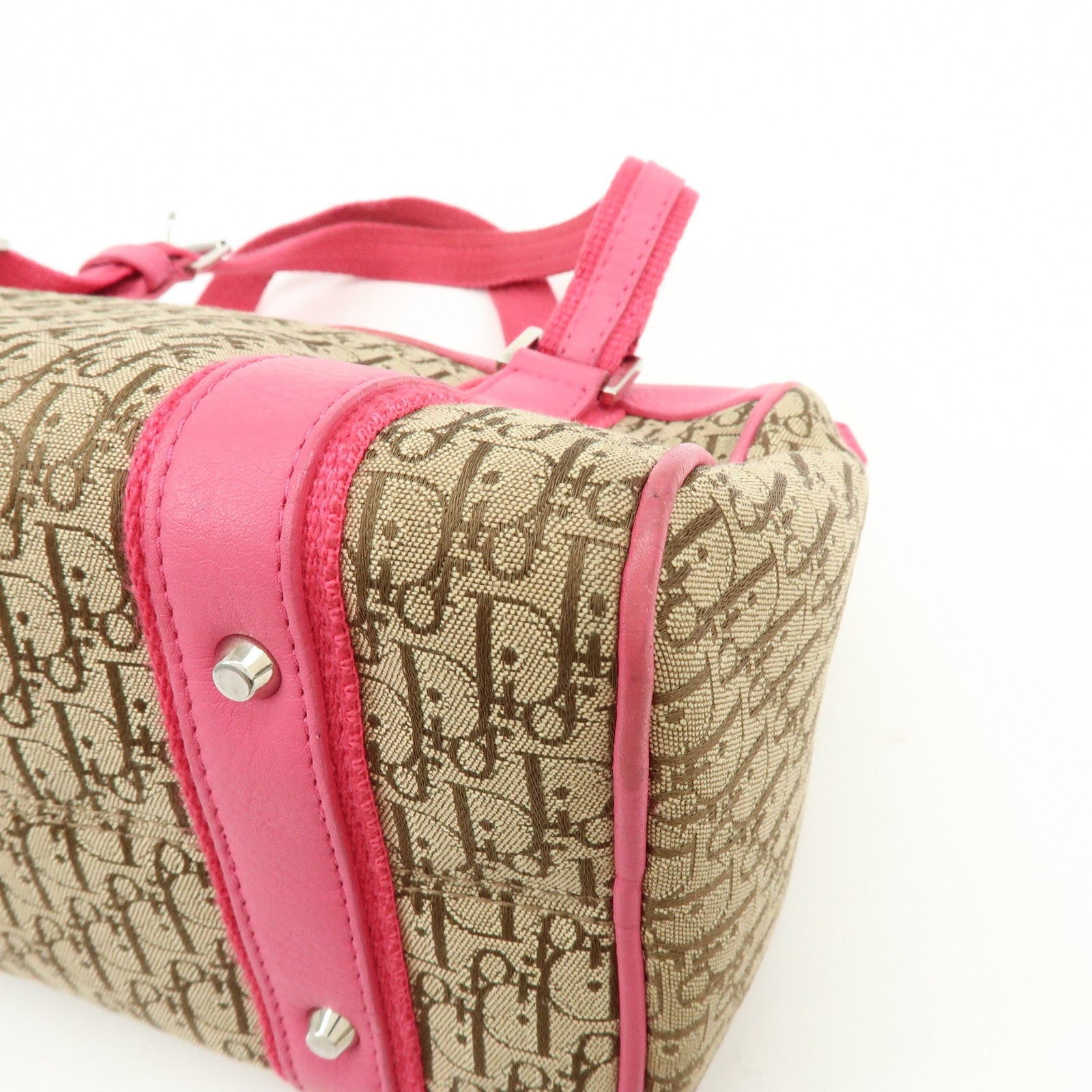Christian Dior Trotter Street Chic Canvas Leather Boston Bag Pink