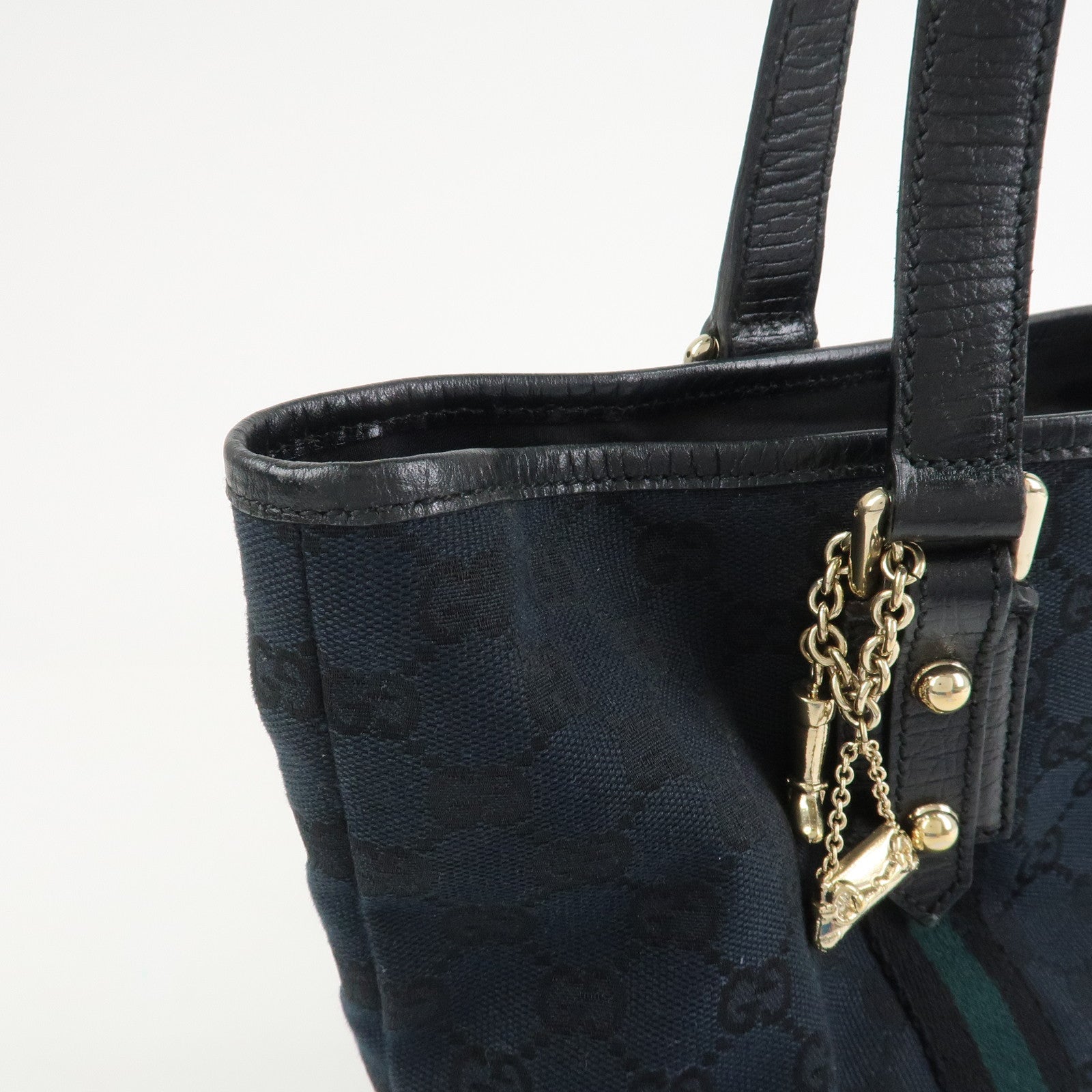 GUCCI Sherry GG Canvas Leather Tote Shoulder Bag Black 137396