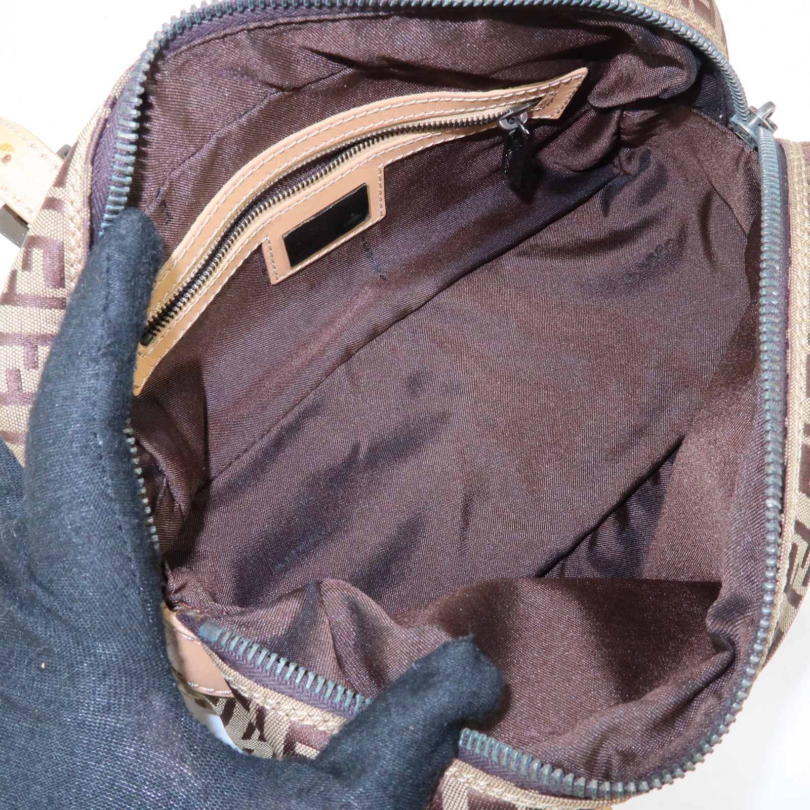 FENDI Zucchino Canvas Leather Small Boston Hand Bag Brown 8BN004