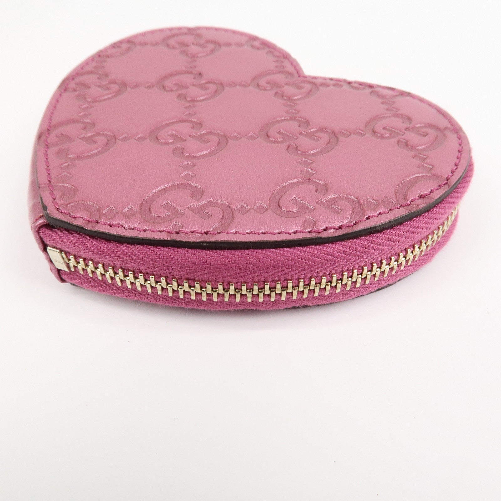 GUCCI Lovely Heart Guccissima Leather Coin Case MetallicPink 152615