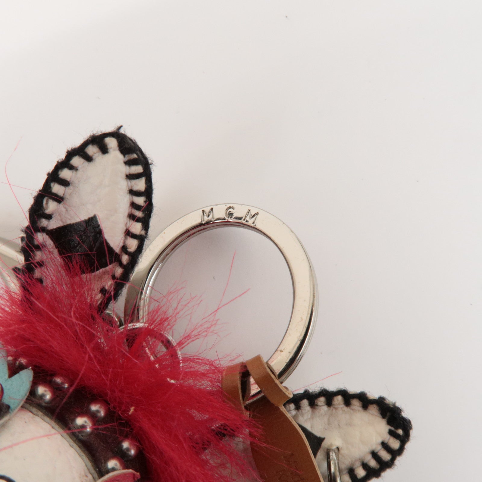 MCM Rabbit Skateboard Leather Metal Key Holder Ivory Black