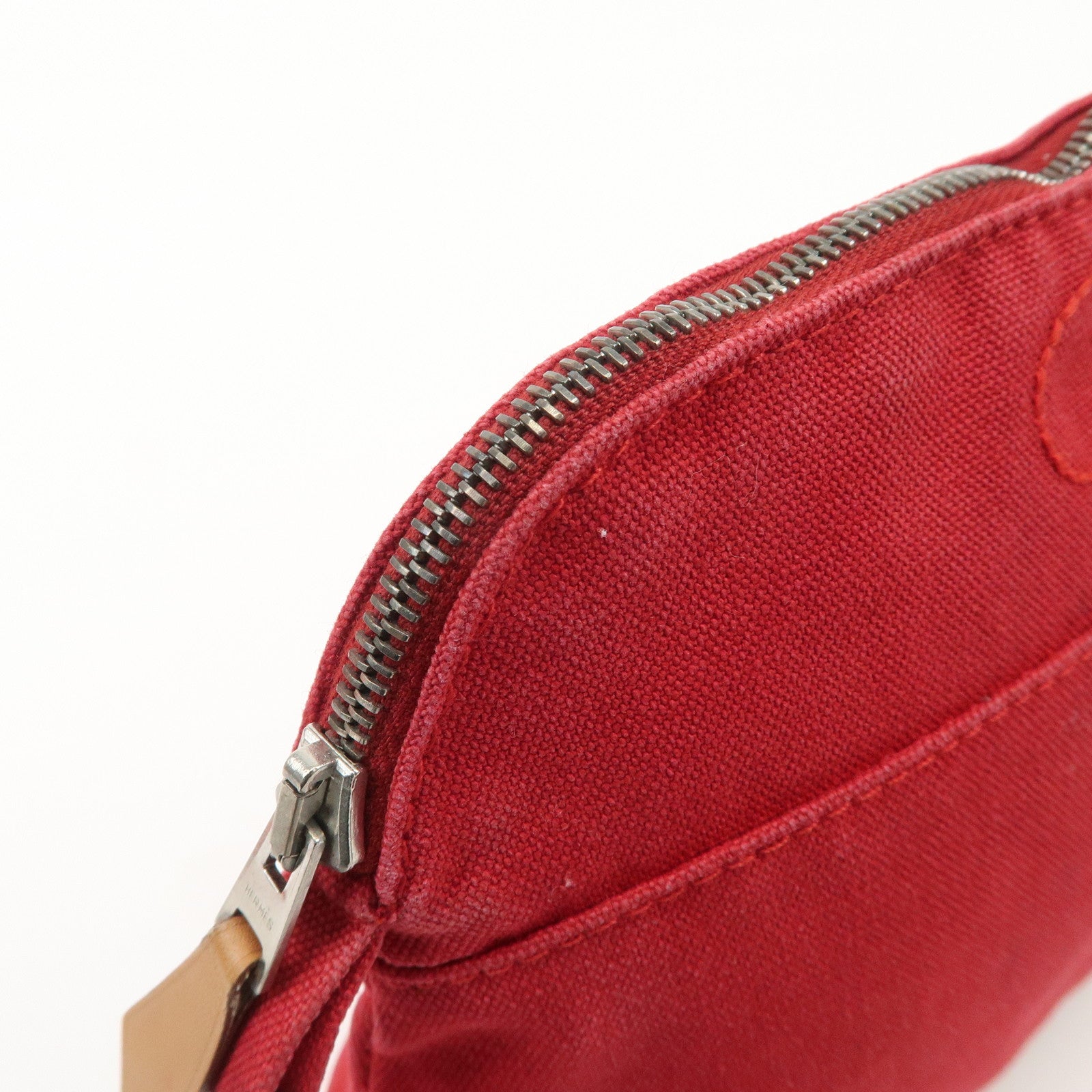 HERMES Set of 2 Canvas Leather Pouch Cosmetic Pouch Orange Red Used