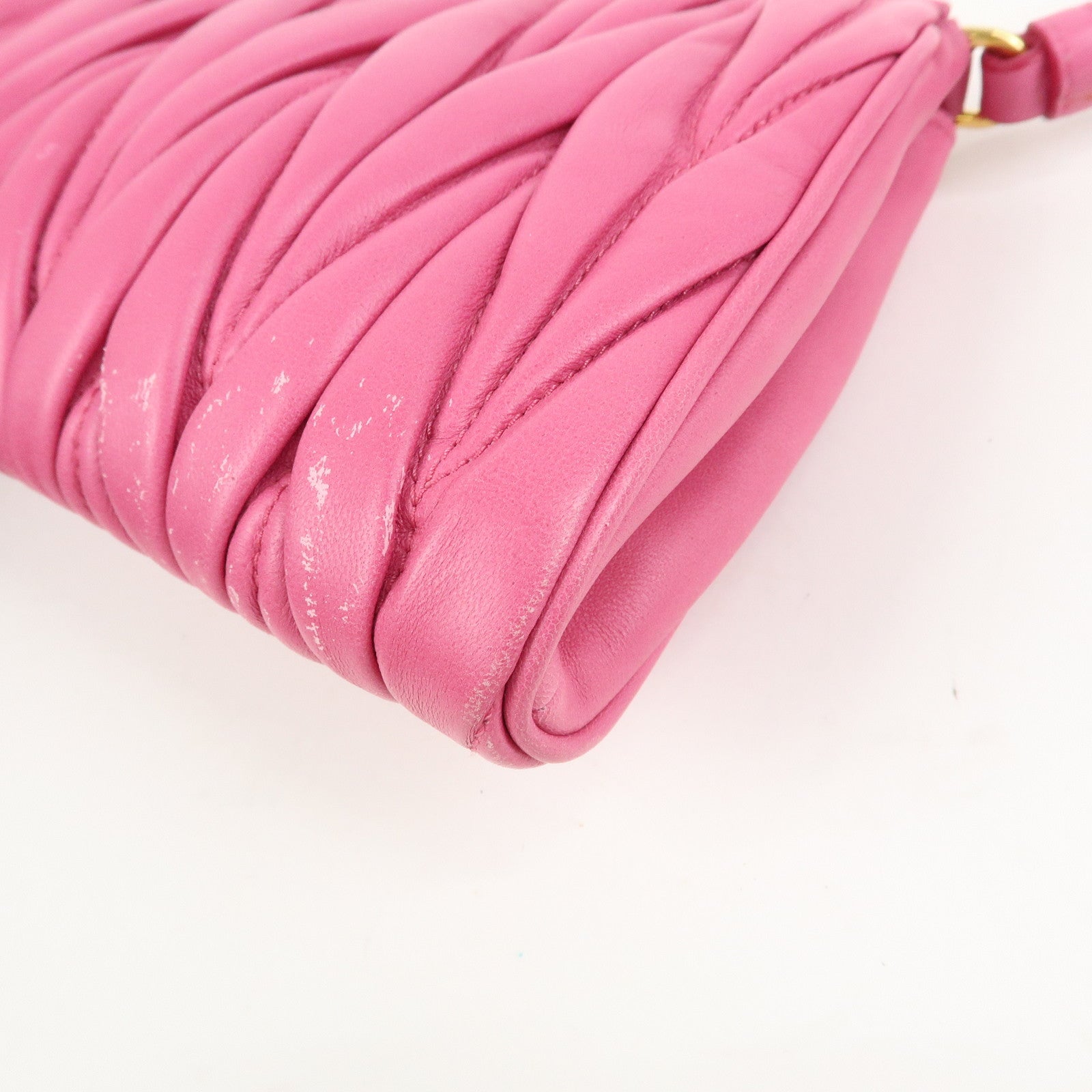 MIU MIU Matelasse Nappa Leather Clutch Bag Wristlet Bag Pink 5N1455