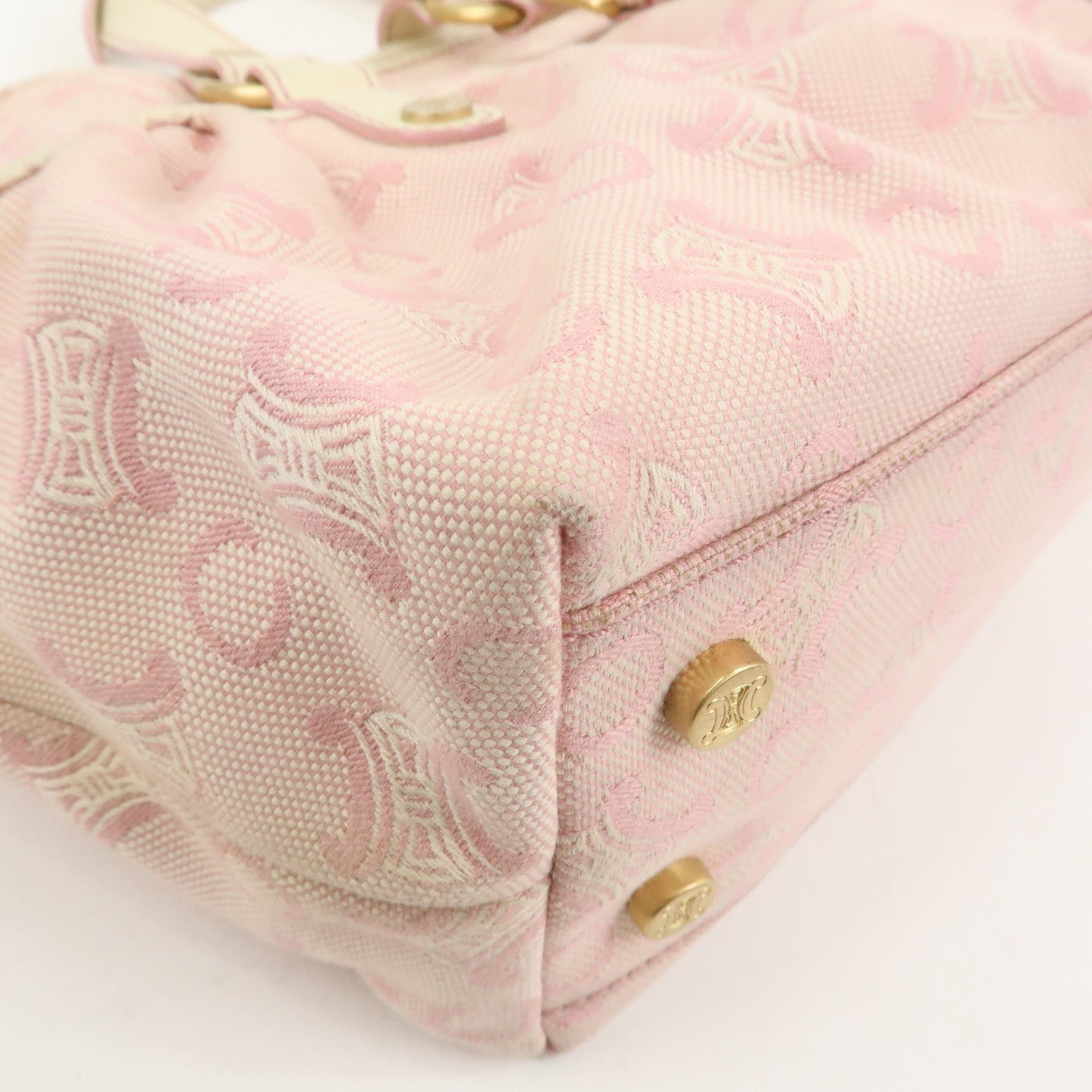 CELINE C Macadam Canvas Leather Tote Bag Shoulder Bag Pink Ivory