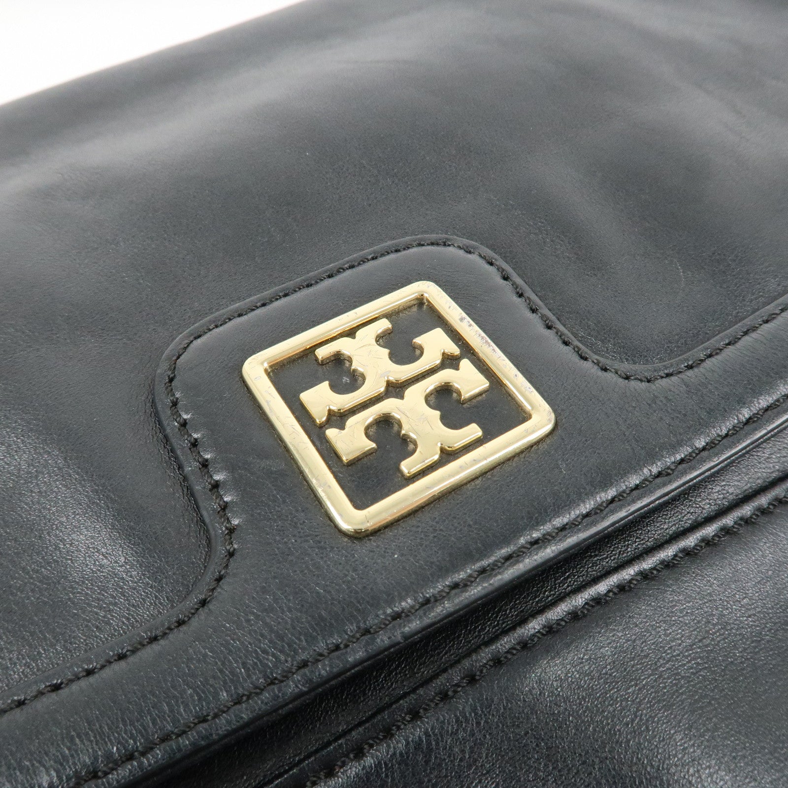 Tory Burch Leather 2Way Bag Shoulder Bag Black Gold HDW Used