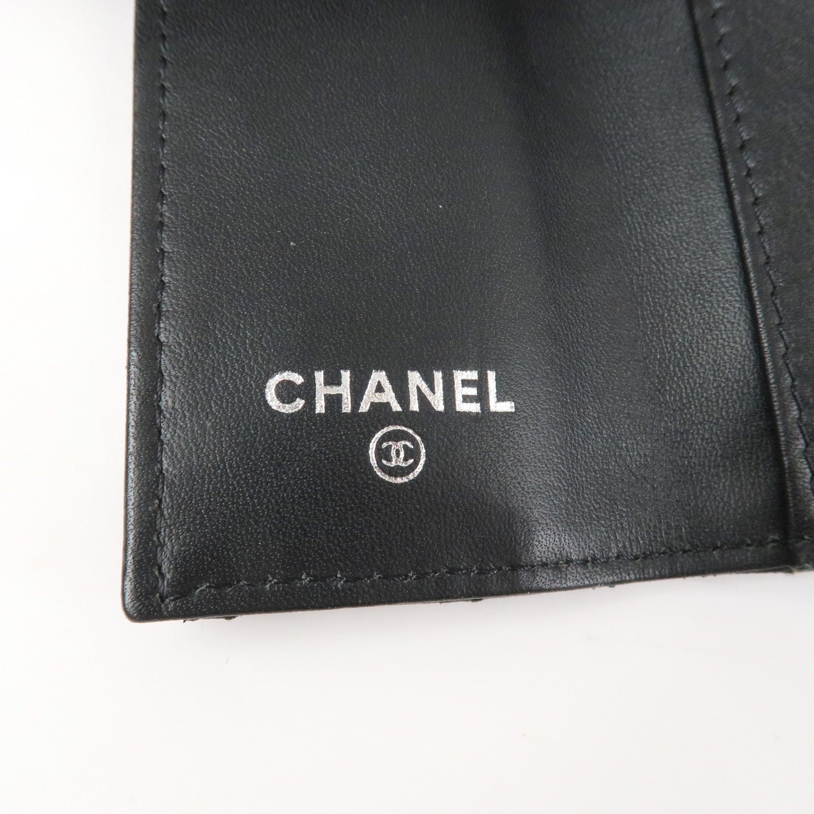 CHANEL Bicolore COCO Mark Lamb Skin 6 Rings Key Case Black