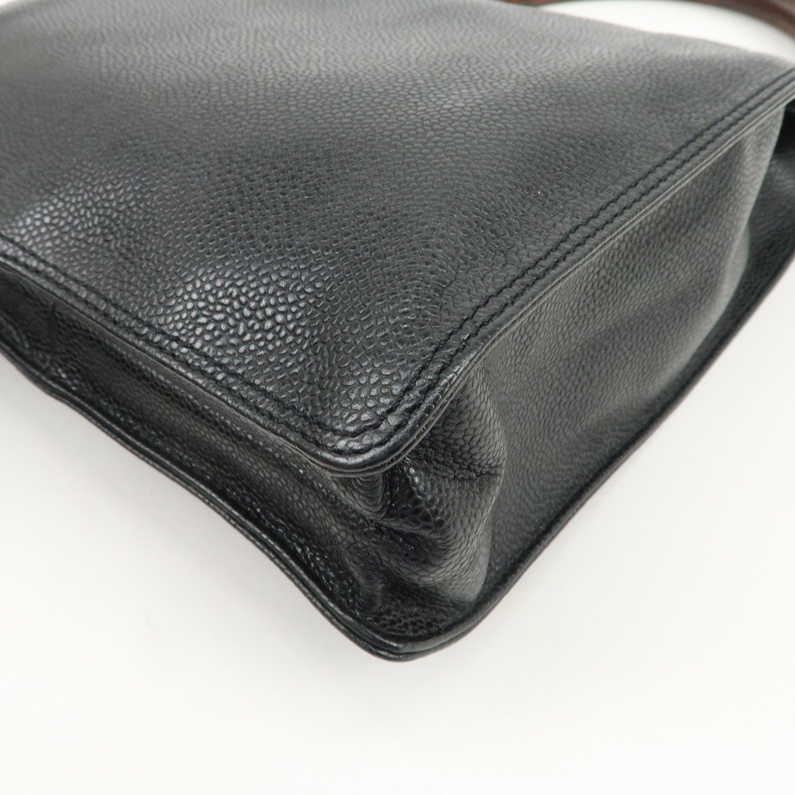 CHANEL COCO Mark Caviarskin Hand Bag Black Brown