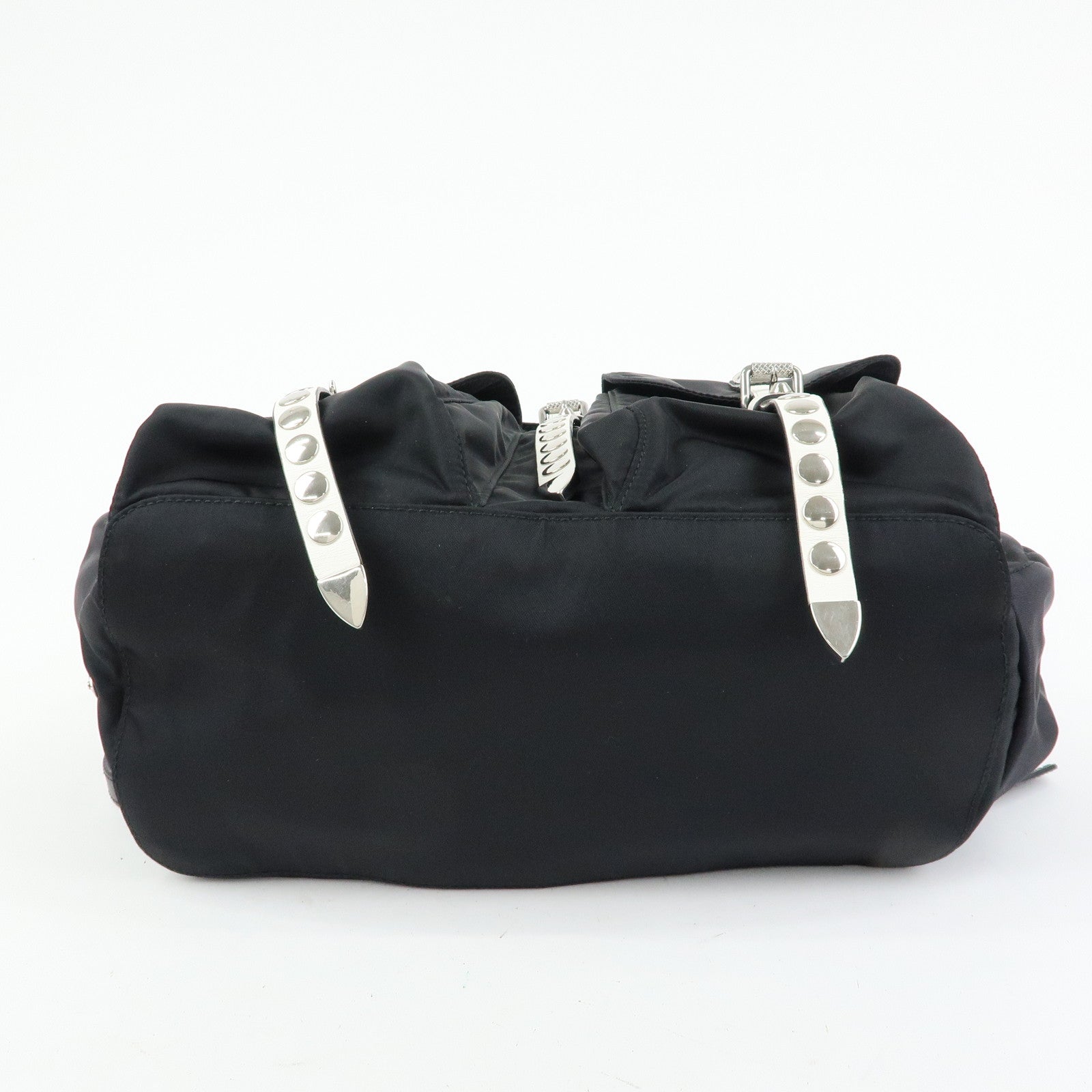 PRADA Triangle Logo Nylon Studs Backpack Rucksack Black 1BZ811