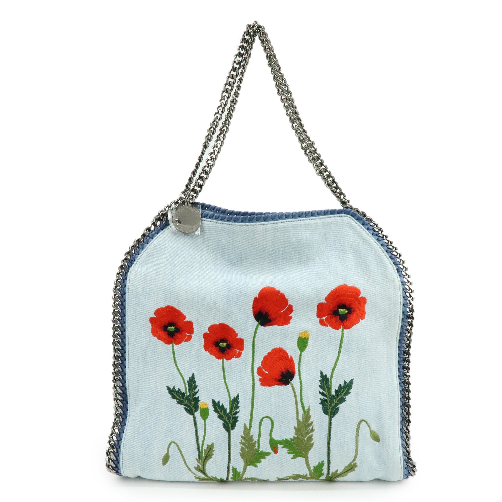 STELLA MCCARTNEY Falabella Embroidery Denim Shoulder Bag Light Blue