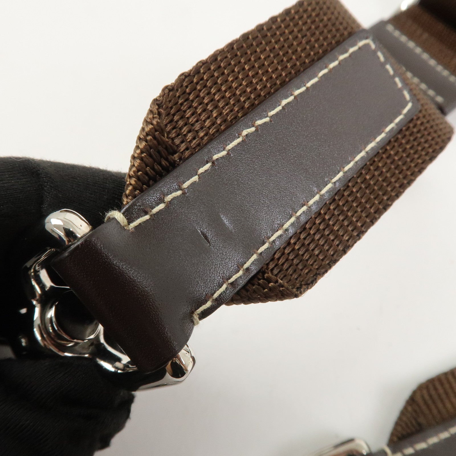 PRADA Triangle Logo Nylon Leather 2Way Hand Bag Shoulder Bag Khaki