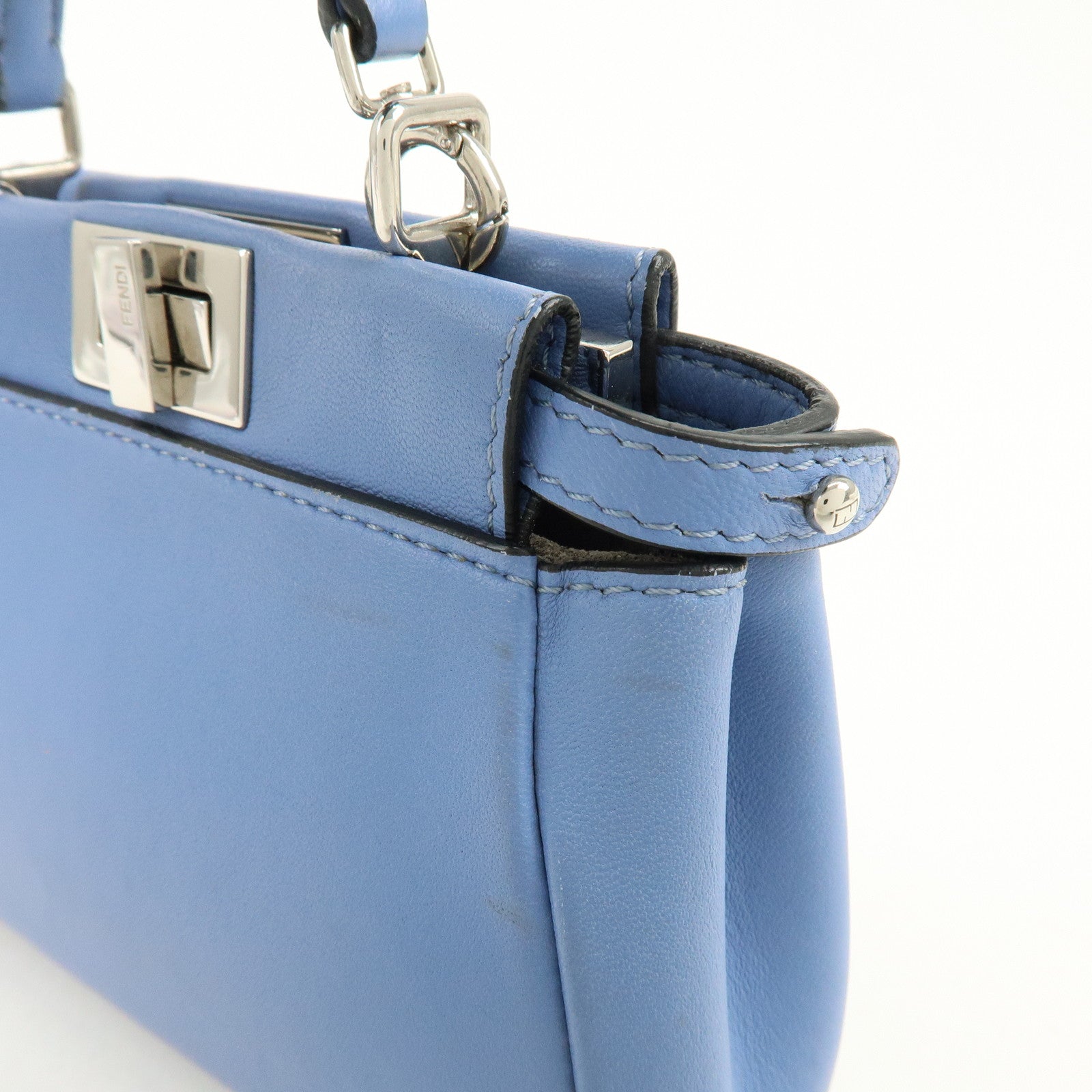 FENDI Micro Peekaboo Leather 2Way Bag Hand Shoulder Bag Blue 8M0355
