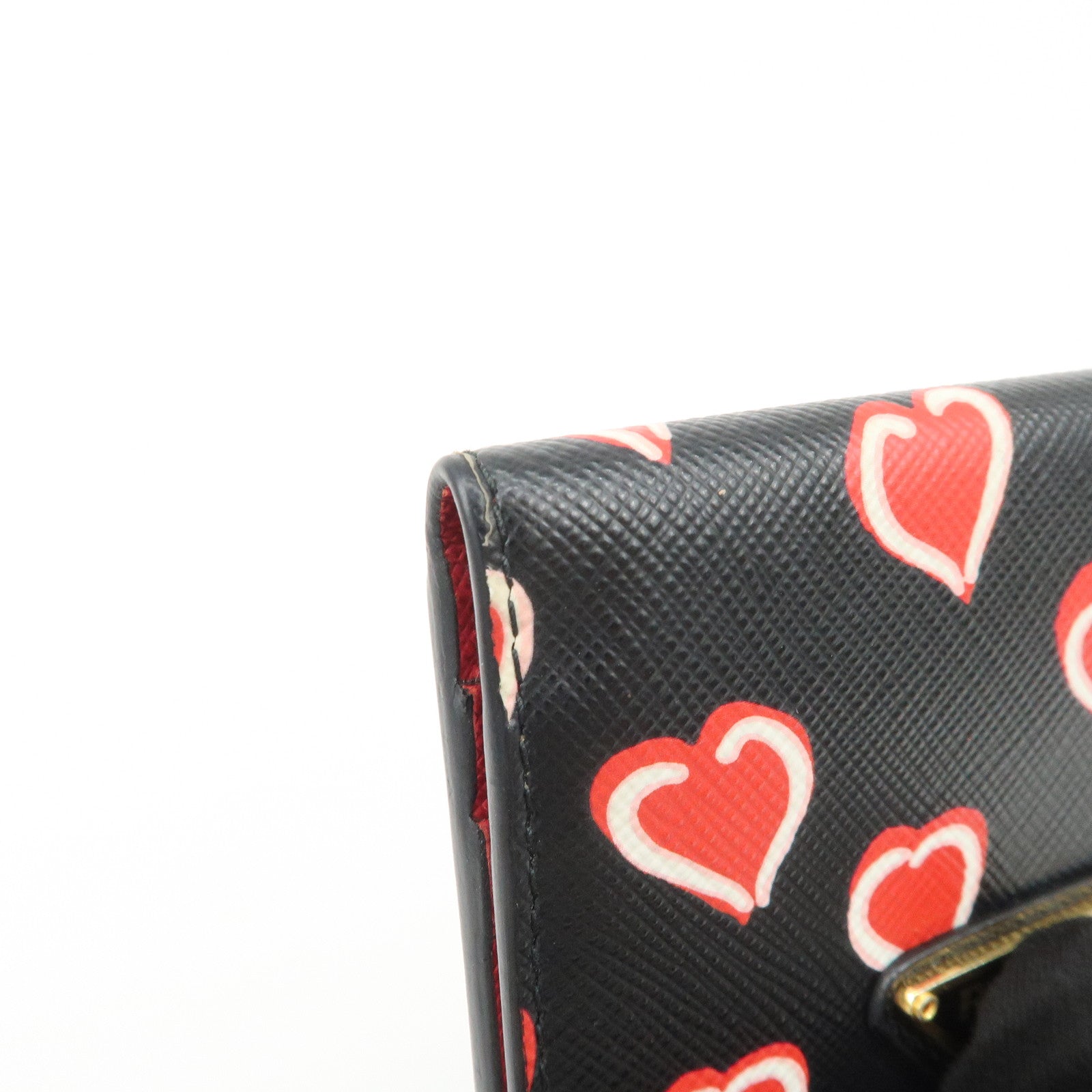 PRADA Saffiano Leather Heart Card Case Pass Case Black Red 1MC006