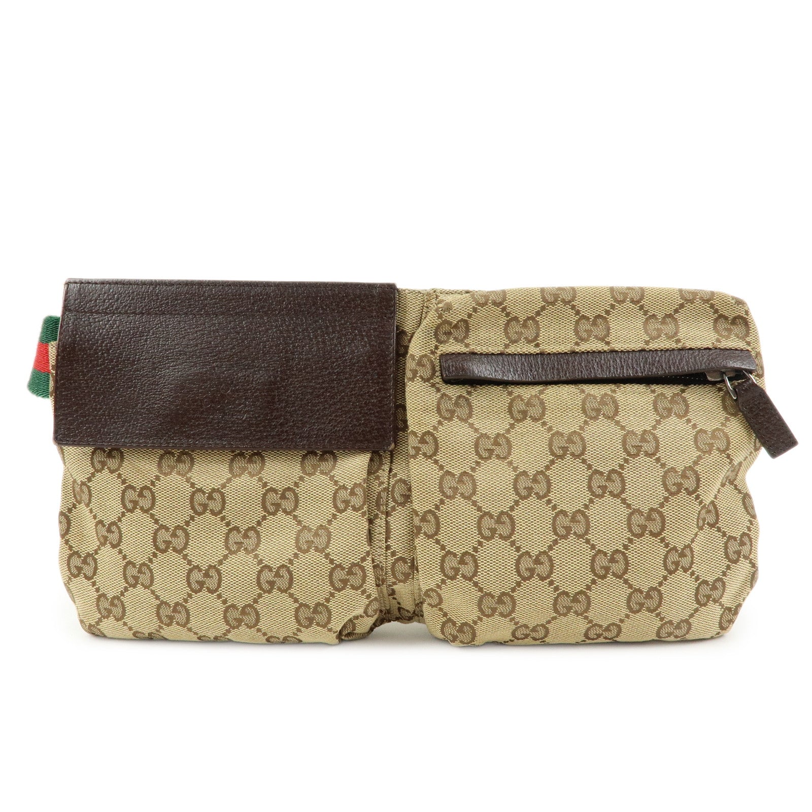 GUCCI GG Canvas Leather Waist Bag Crossbody Bag Beige Brown 28566