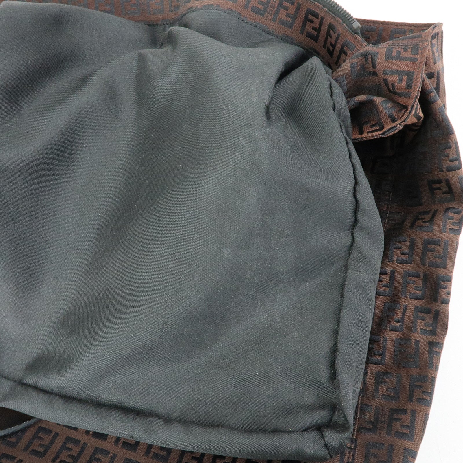 FENDI Zucchino Canvas Leather Tote Bag Hand Bag Brown Black