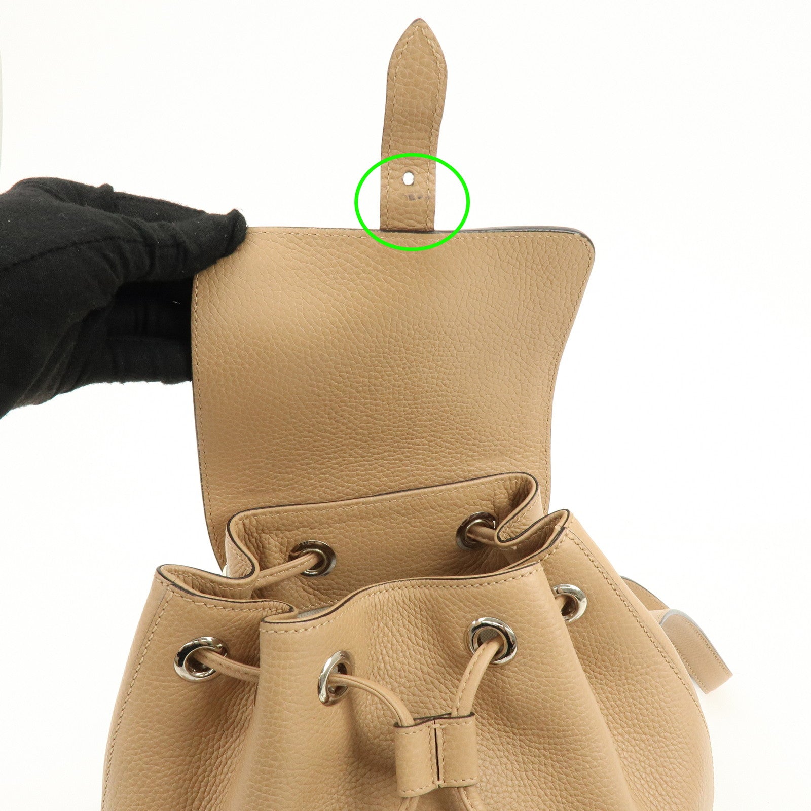 GUCCI Bamboo Tassel Leather Backpack Rucksack Beige 387149