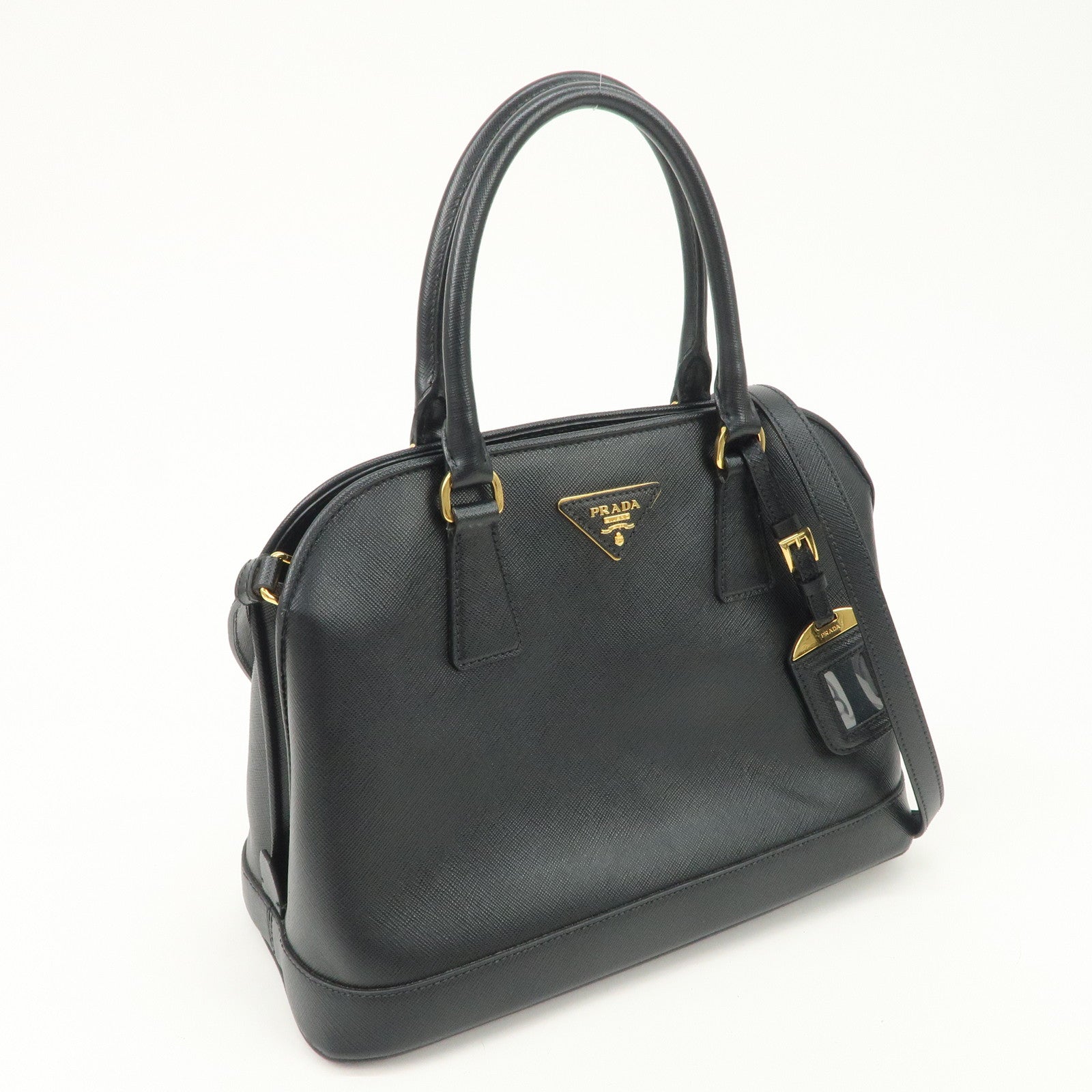 PRADA Saffiano Leather Triangle Logo 2WAY Bag Hand Bag Black BN2567