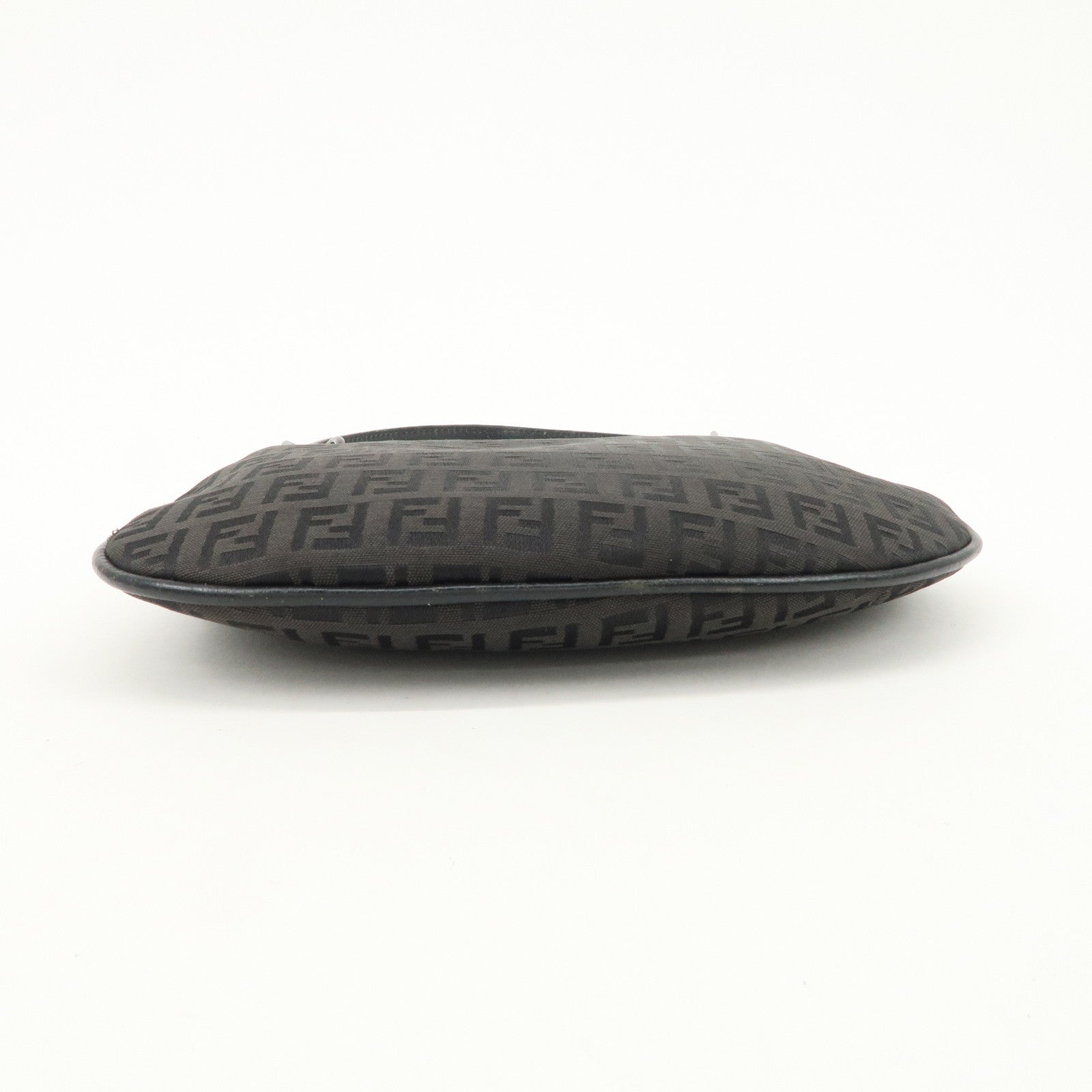 FENDI Zucchino Canvas Leather Shoulder Bag Hand Bag Black 8BR248