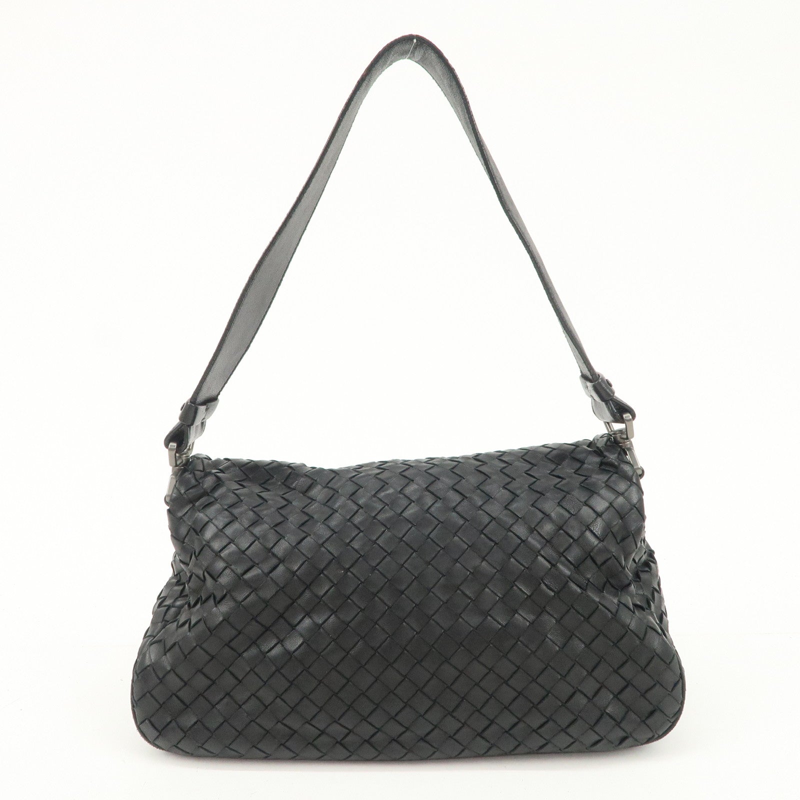 BOTTEGA VENETA Intrecciato Leather Shoulder Bag Black 142468 Used