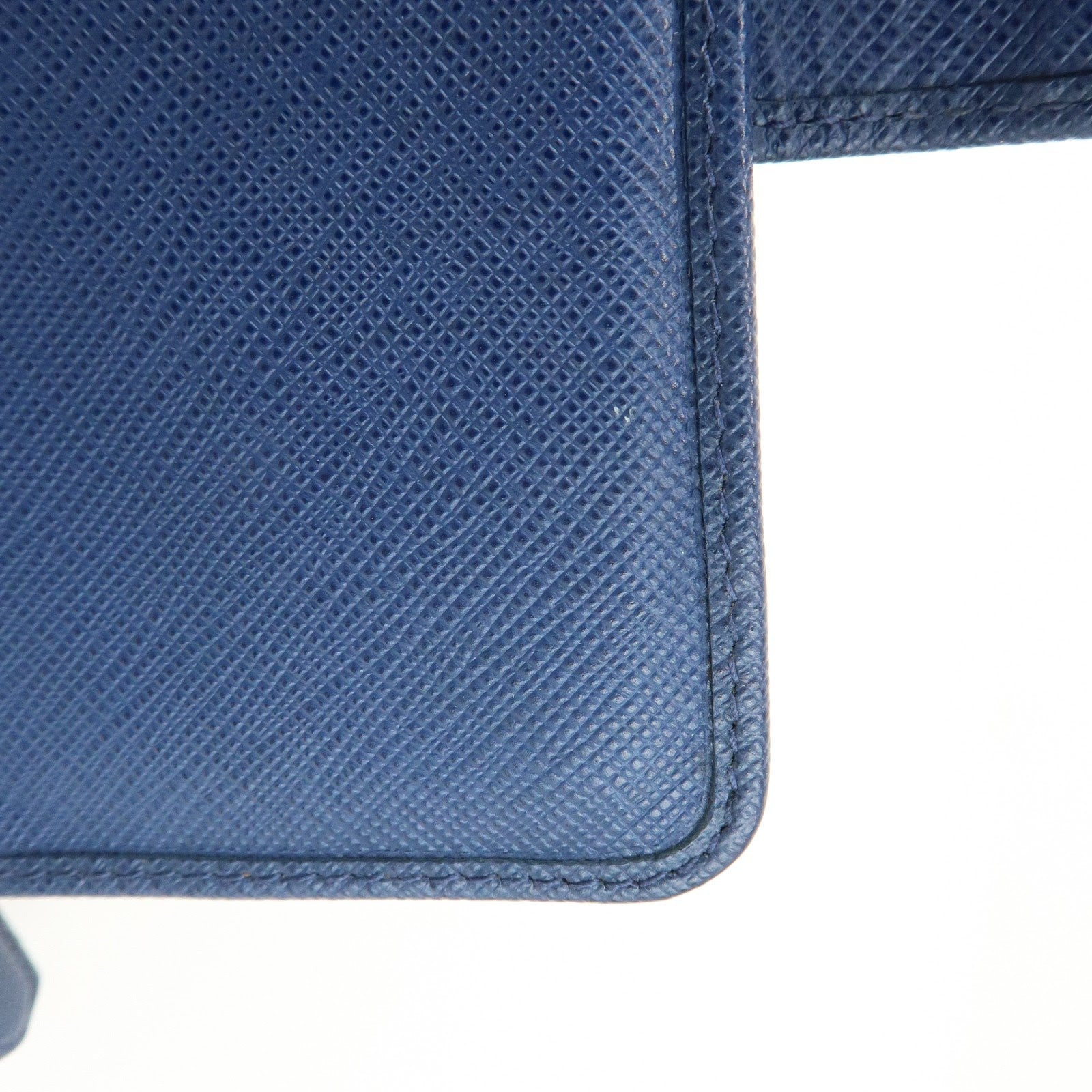 PRADA Saffiano Leather Compact Wallet Navy Gold 1ML225